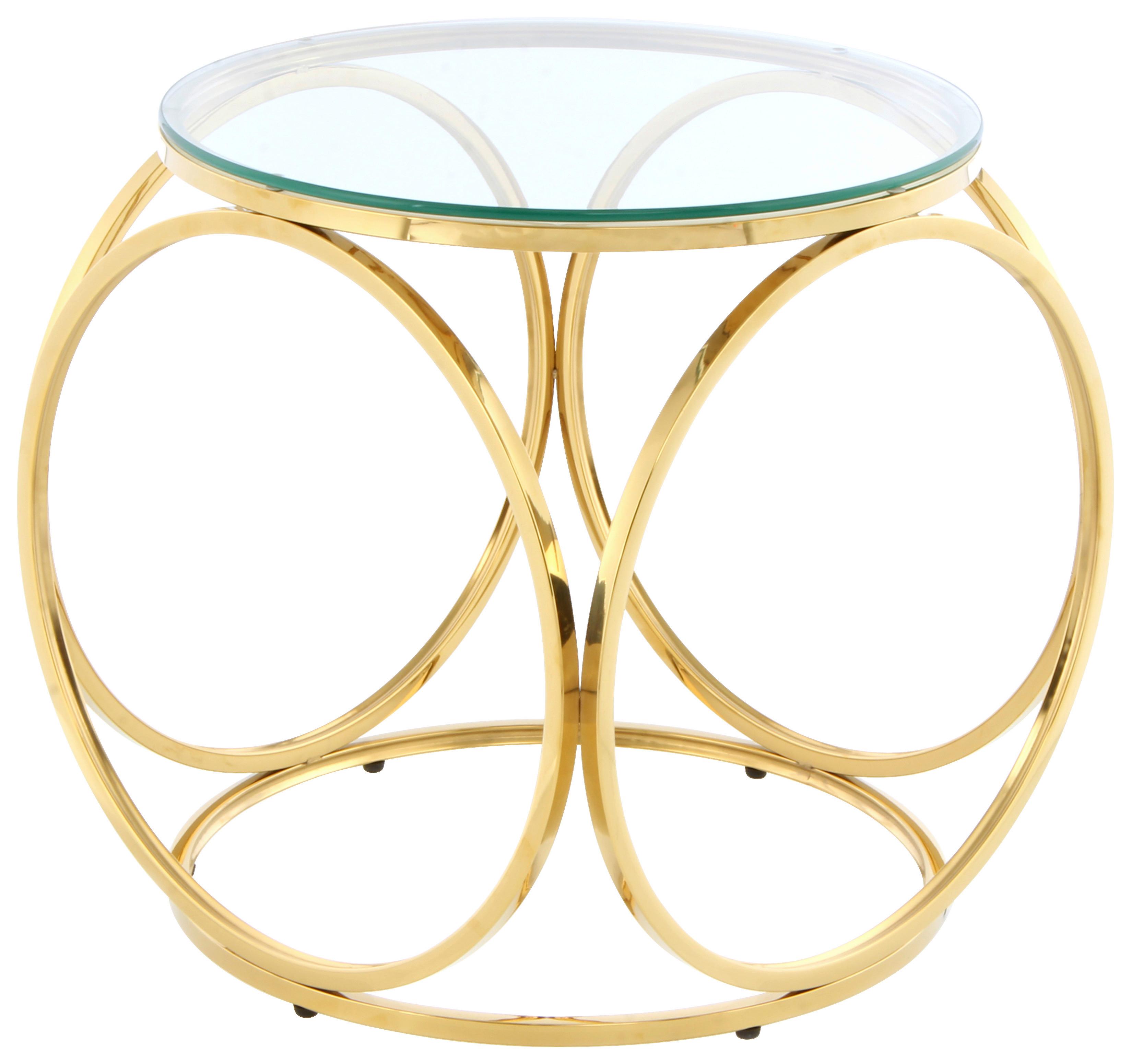Beistelltisch Whitney 225 Goldfarben/Klar B: 50 cm - Klar/Roségold, Design, Glas/Metall (50/50/52cm) - Kayoom