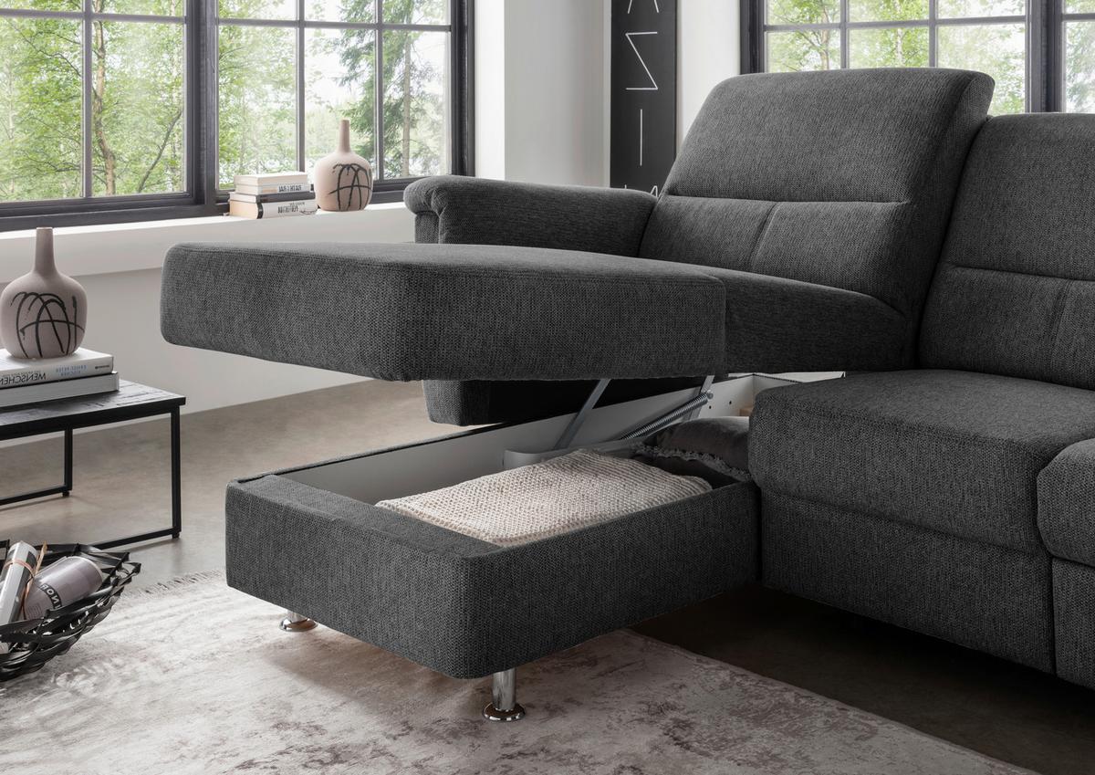 Ecksofa Mit Bettkasten Parole Anthrazit Chenille - Chromfarben/Anthrazit, MODERN, Textil (165/231cm) - Livetastic