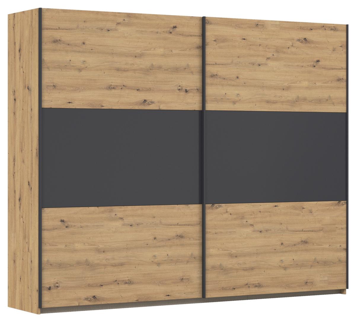 Schwebetürenschrank Neo Grau Eiche Artisan Dekor - Alufarben/Eiche Artisan, MODERN, Holzwerkstoff (261/210/59cm) - Rauch Möbel