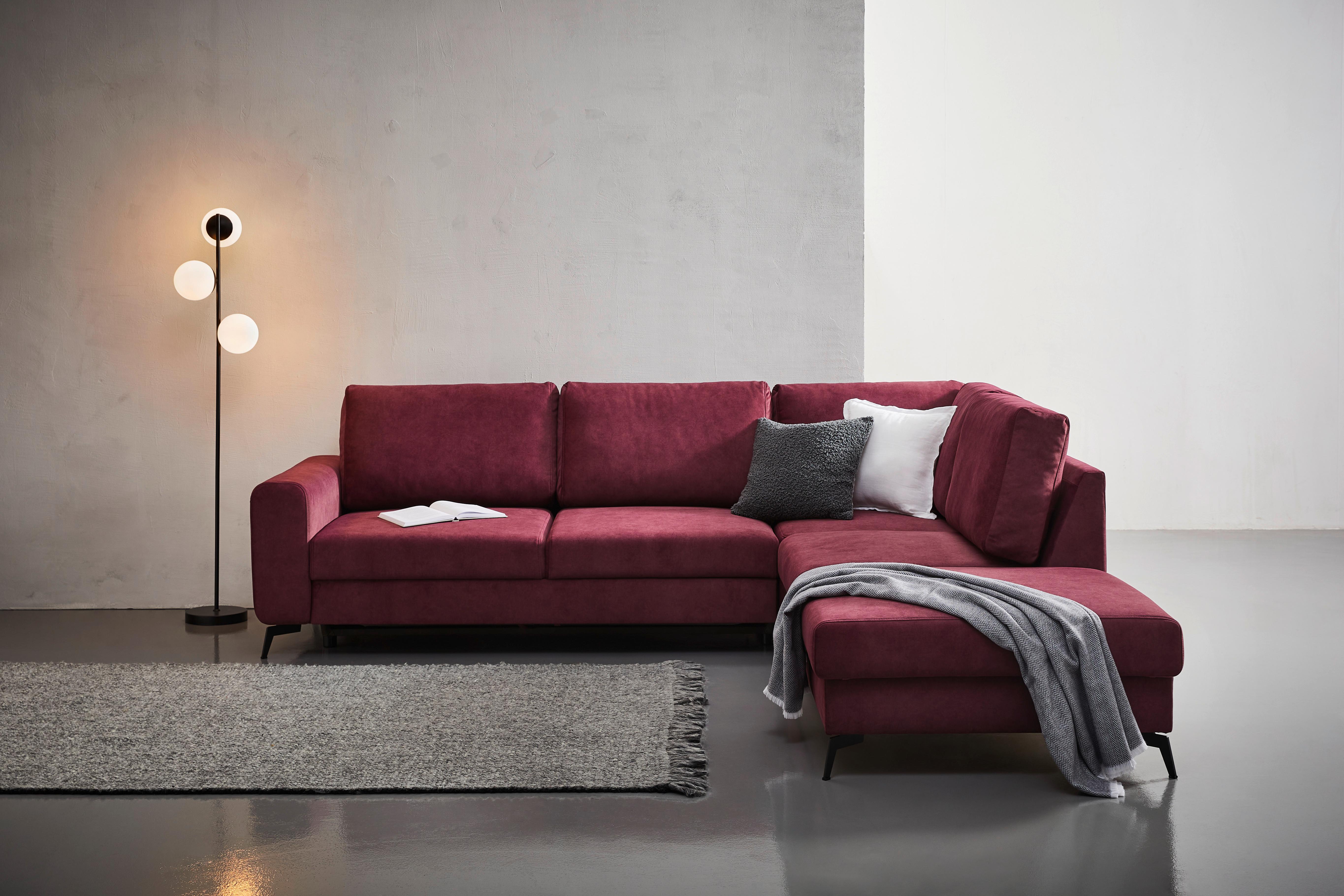 Ecksofa Mit Schlaffunktion Adesso Bordeaux Chenille - Bordeaux/Schwarz, KONVENTIONELL, Textil (275/257cm) - MID.YOU
