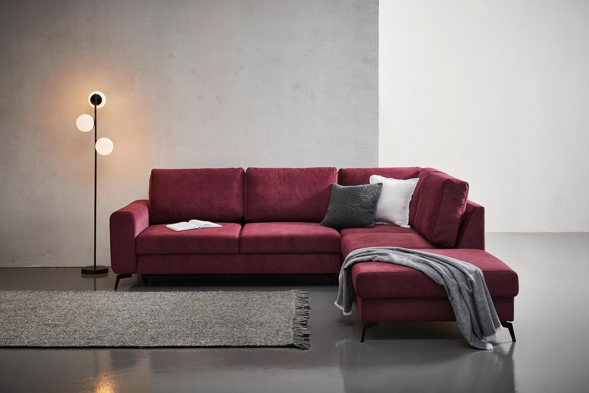 Ecksofa Mit Schlaffunktion Adesso Bordeaux Chenille - Bordeaux/Schwarz, KONVENTIONELL, Textil (275/257cm) - MID.YOU