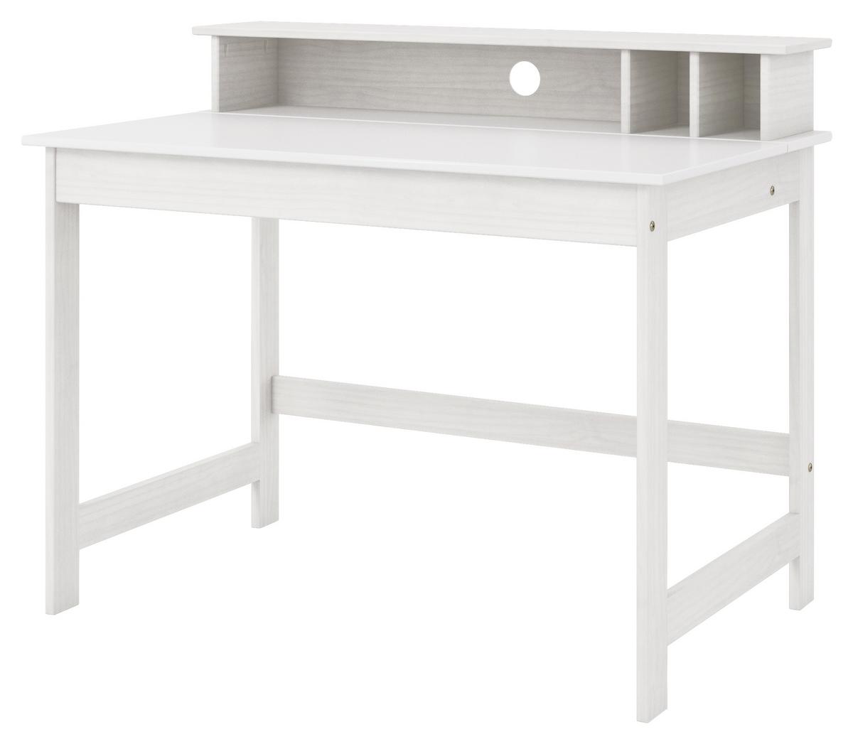 Schreibtisch Massiv B 110cm H 76cm Hilda, Weiß - Weiß, Basics, Holz/Holzwerkstoff (110/69/76-91cm) - MID.YOU