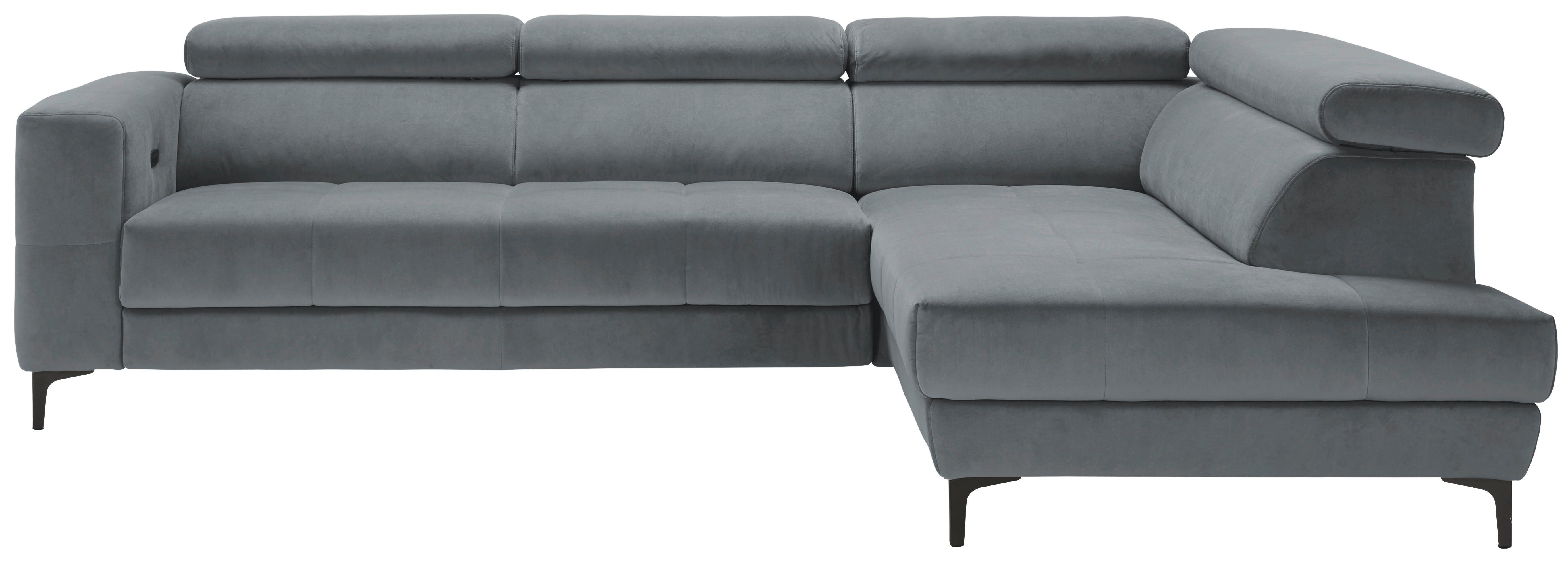 Rohová sedačka EMMA, pravá, modrosivá,op.hl.,USB,el.výsuv - čierna/modrosivá, Modern, textil (301/210cm) - Premium Living