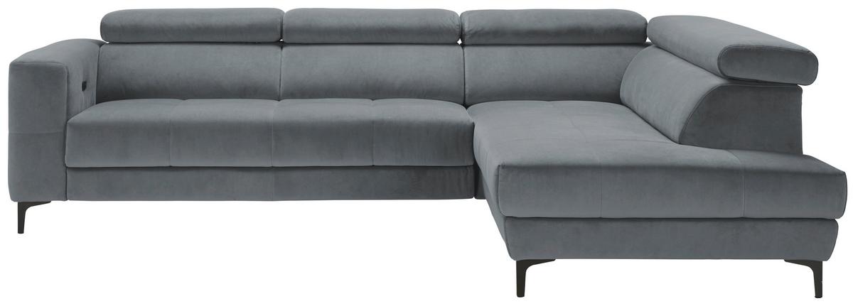 Rohová sedačka EMMA, pravá, modrosivá,op.hl.,USB,el.výsuv - čierna/modrosivá, Modern, textil (301/210cm) - Premium Living