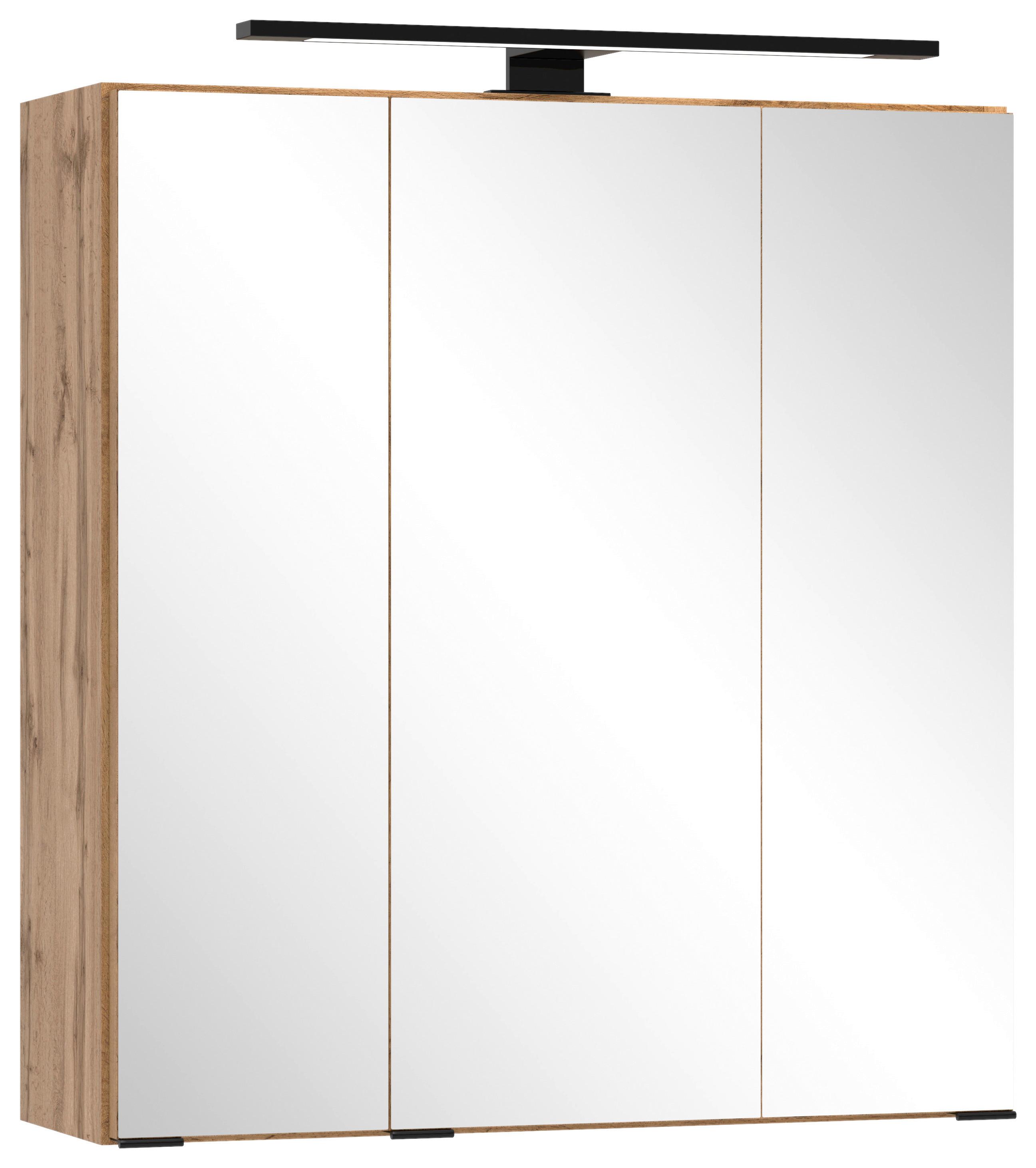 Spiegelschrank Chester + Led Beleuchtung 3 Türen +steckdose - Eiche Wotan, MODERN, Glas/Holzwerkstoff (60/67,5/20cm) - Held