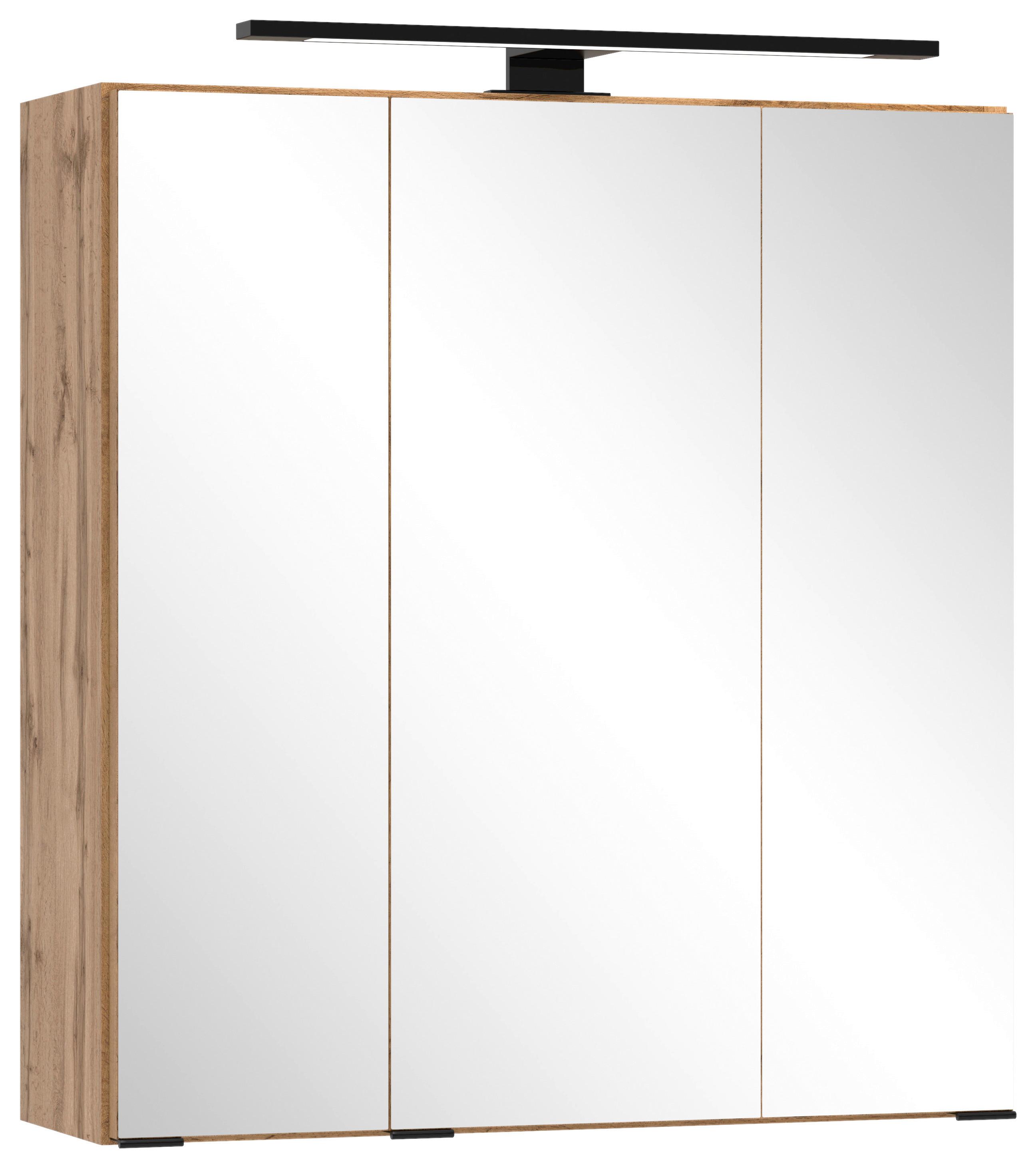 Spiegelschrank Chester + Led Beleuchtung 3 Türen +steckdose - Eiche Wotan, MODERN, Glas/Holzwerkstoff (60/67,5/20cm) - MID.YOU