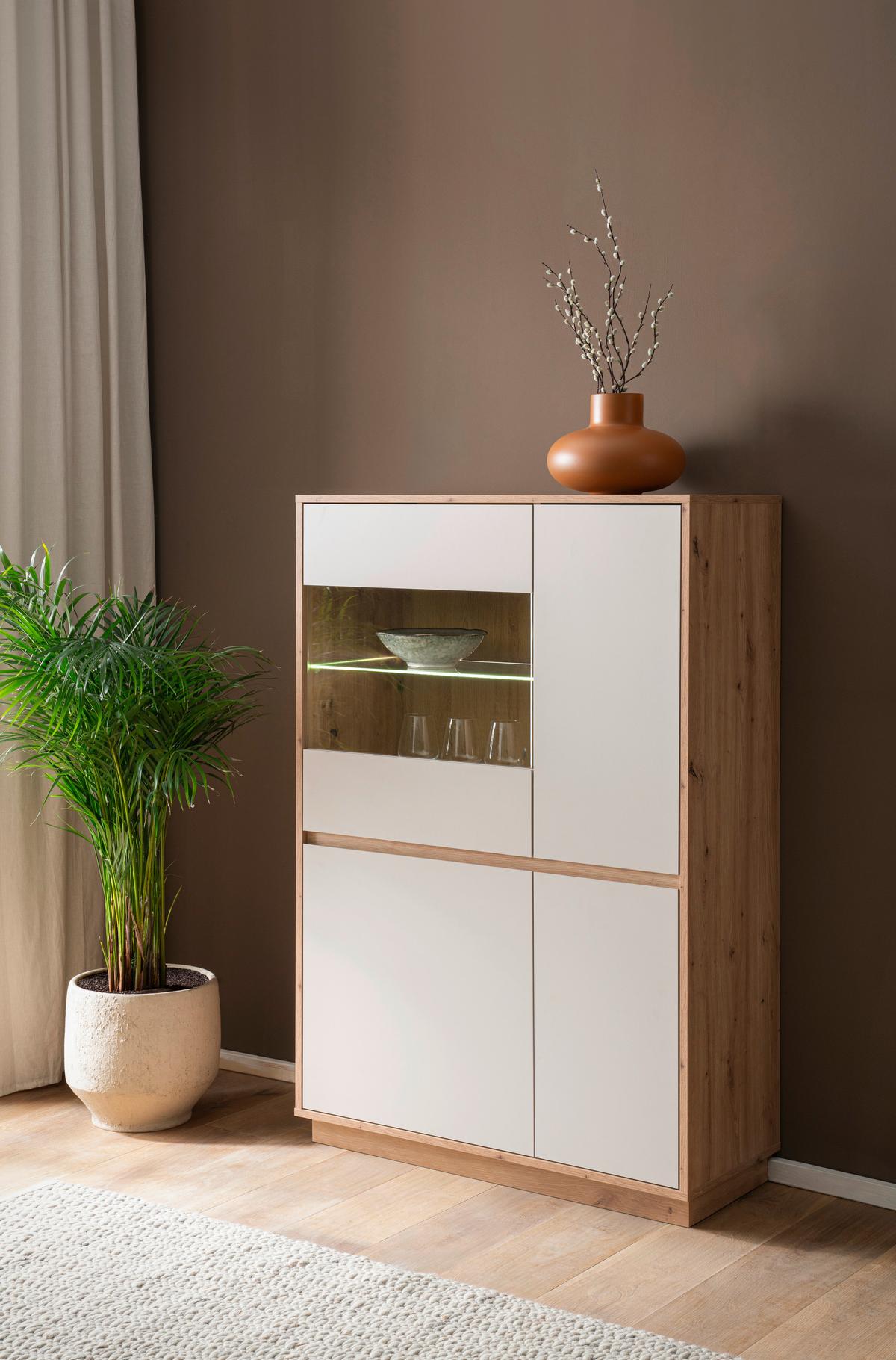 Vitrine Sonora Kaschmir/Eiche B: 75cm - Kaschmir/Eiche Artisan, Design, Glas/Holzwerkstoff (75/144/40cm) - MID.YOU