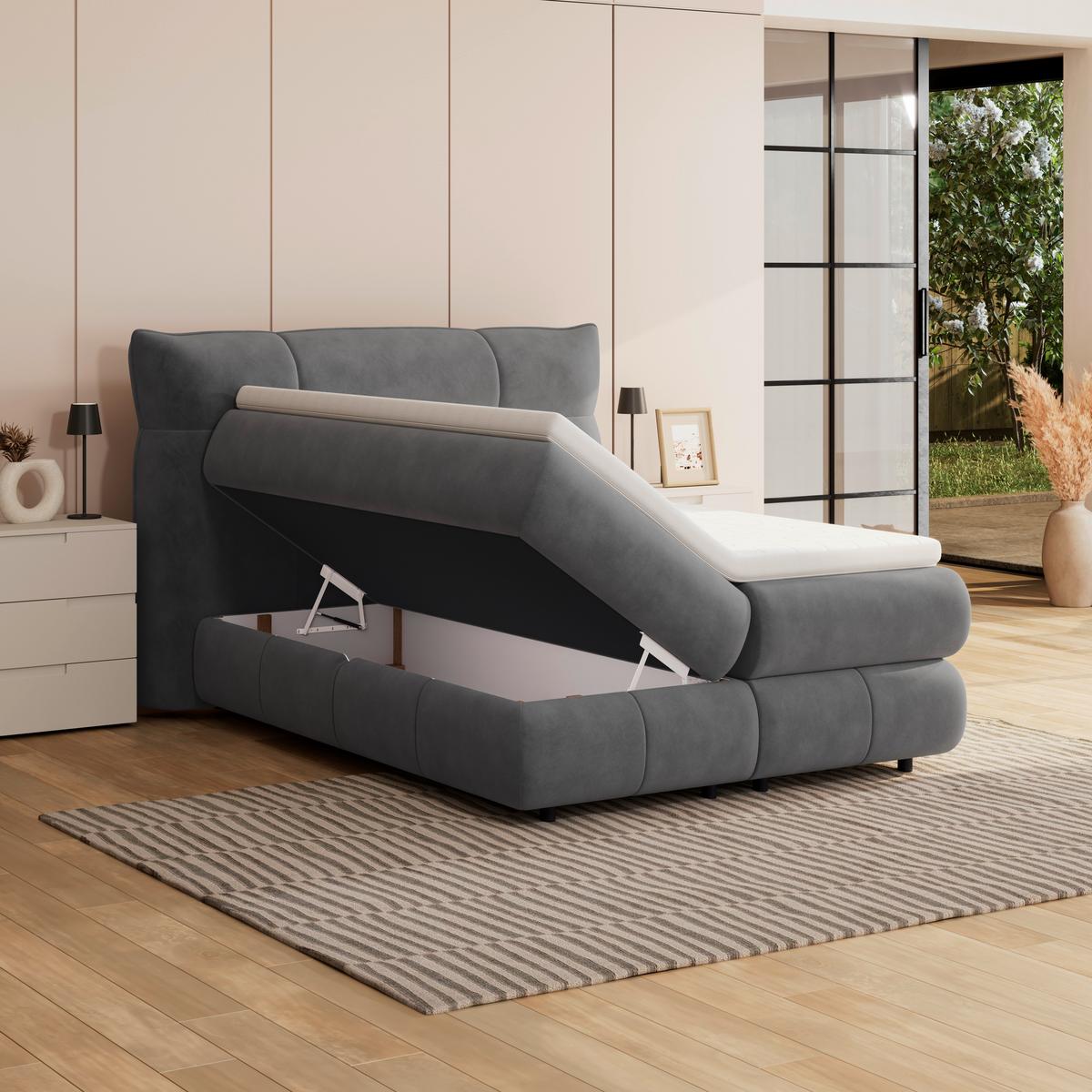Boxspringbett Carmelo Anthrazit 140x200 cm H3 - Anthrazit/Schwarz, Trend, Textil (140/200cm)