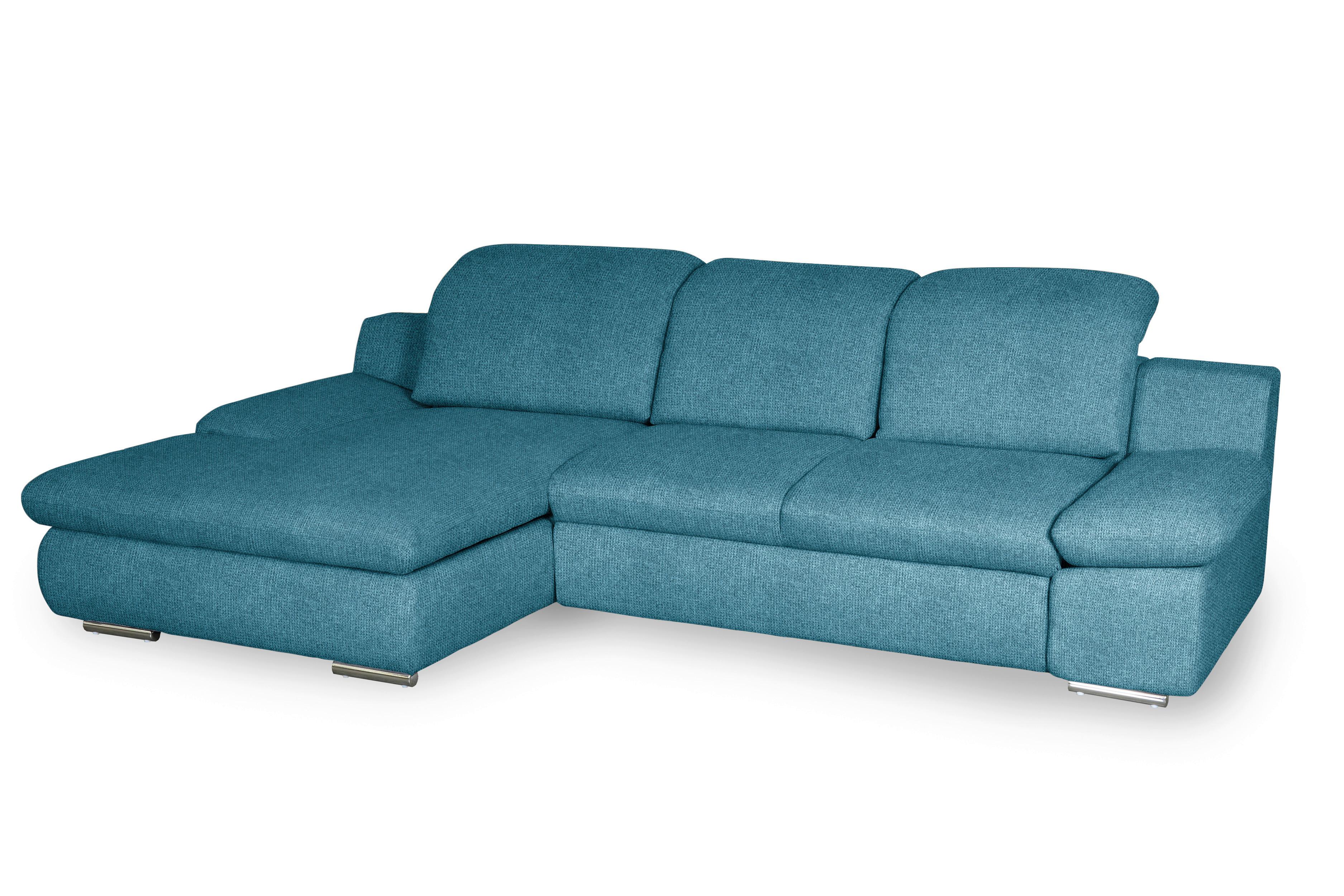 Ecksofa Isona Blau Chenille - Chromfarben/Blau, Design, Textil (165/286cm) - Livetastic