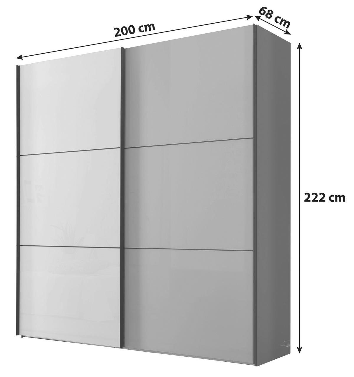 Schwebetürenschrank Glasfront 200 cm Includo, Hellgrau/Weiß - Dunkelgrau/Hellgrau, MODERN, Glas/Holzwerkstoff (200/222/68cm)