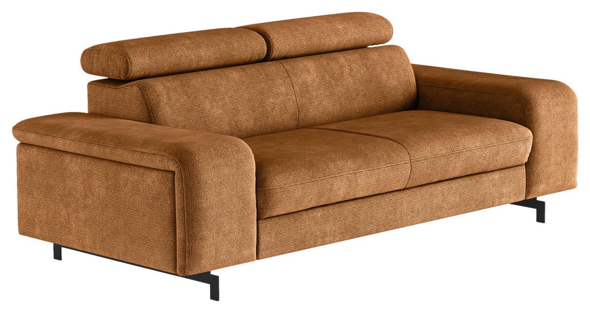 3-Sitzer-Sofa Emma Mit Liegefunktion Cognac B: 217 cm - Cognac/Schwarz, Textil (217/81/100cm) - MID.YOU