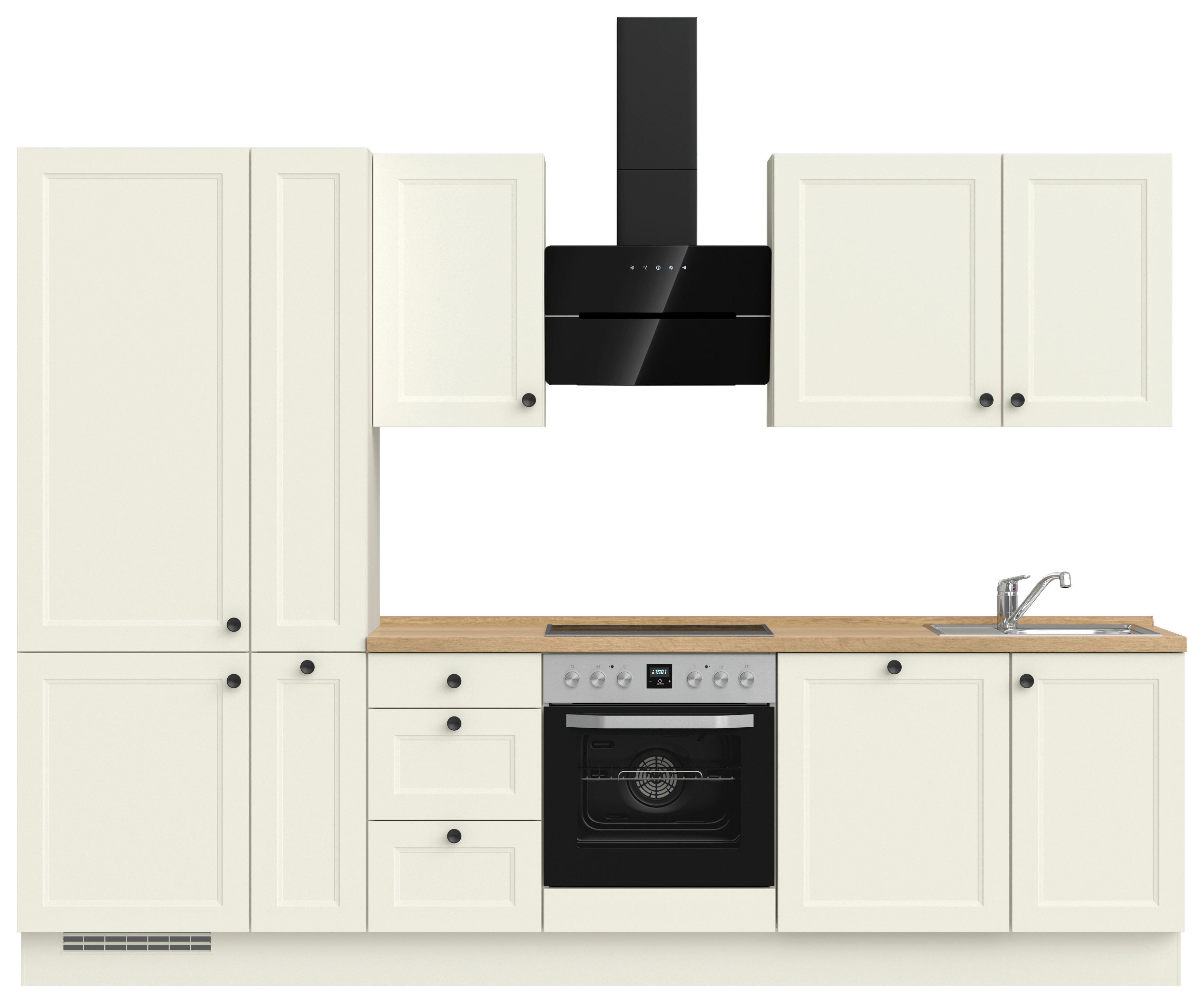 Kuchynská linka 300 cm, biela/dekor dub Sierra - čierna/biela, Modern, kov/kompozitné drevo (300cm) - Nobilia