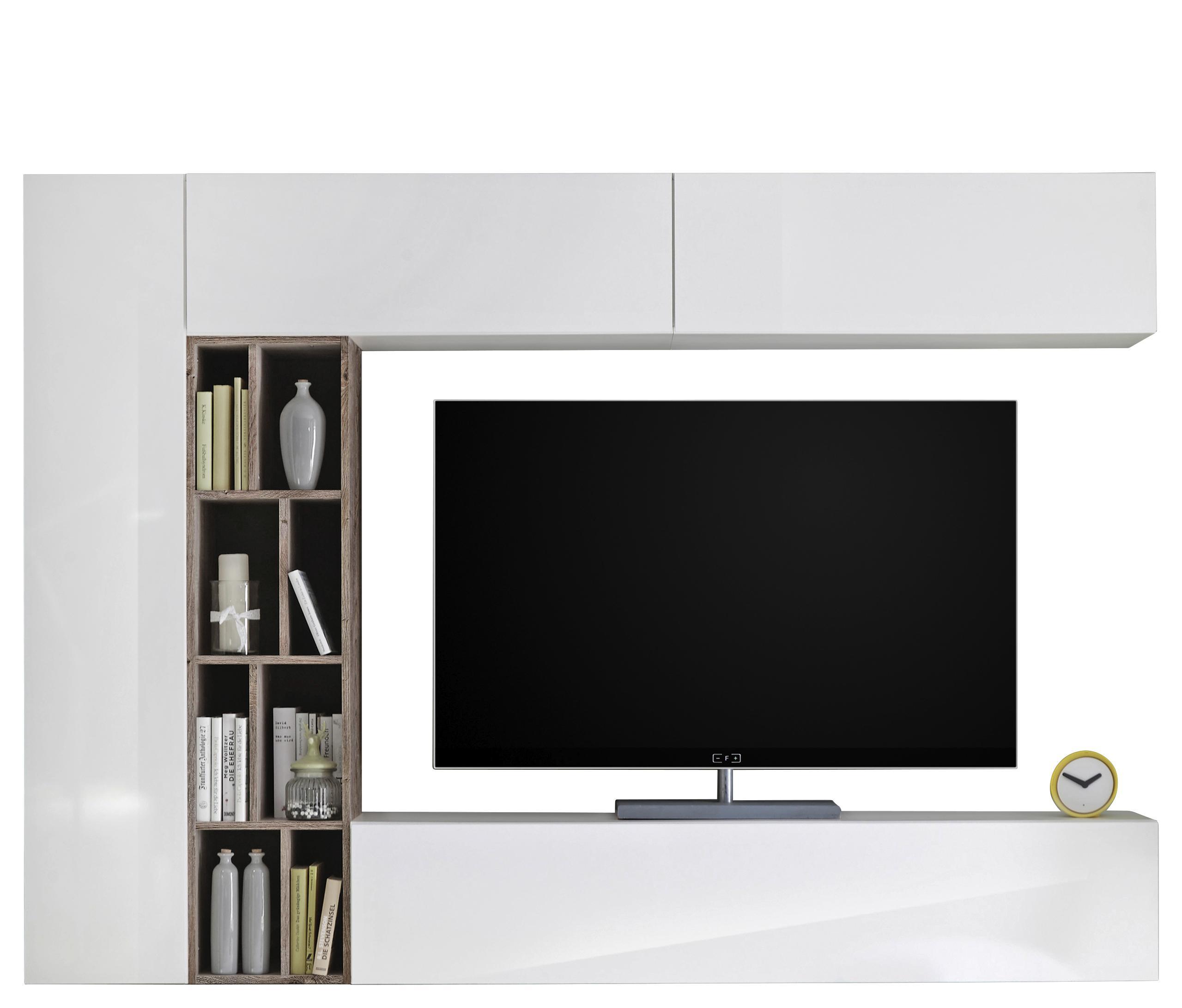 Wohnwand New Vision 7 - Eichefarben/Weiß, MODERN, Holzwerkstoff (224/185/35cm)