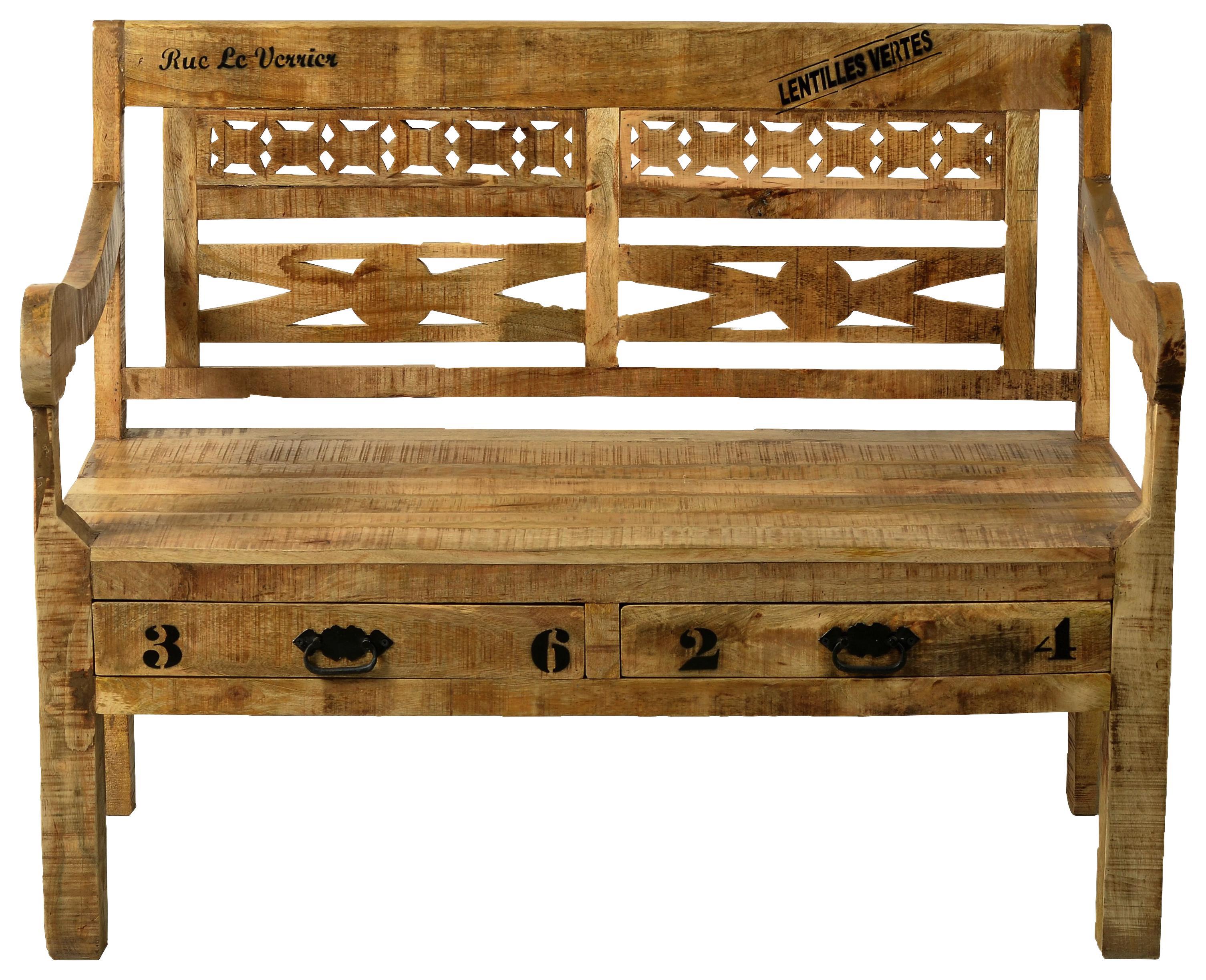 Sitzbank Brion B: 120 cm Mangoholz - Schwarz/Naturfarben, Basics, Holz (120/95/60cm)