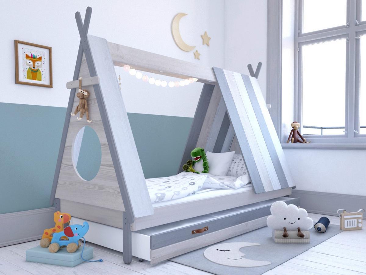 HAUSBETT Weiß/Grau 90x200cm - Weiß/Grau, Design, Holz/Holzwerkstoff (90/200cm) - Livetastic