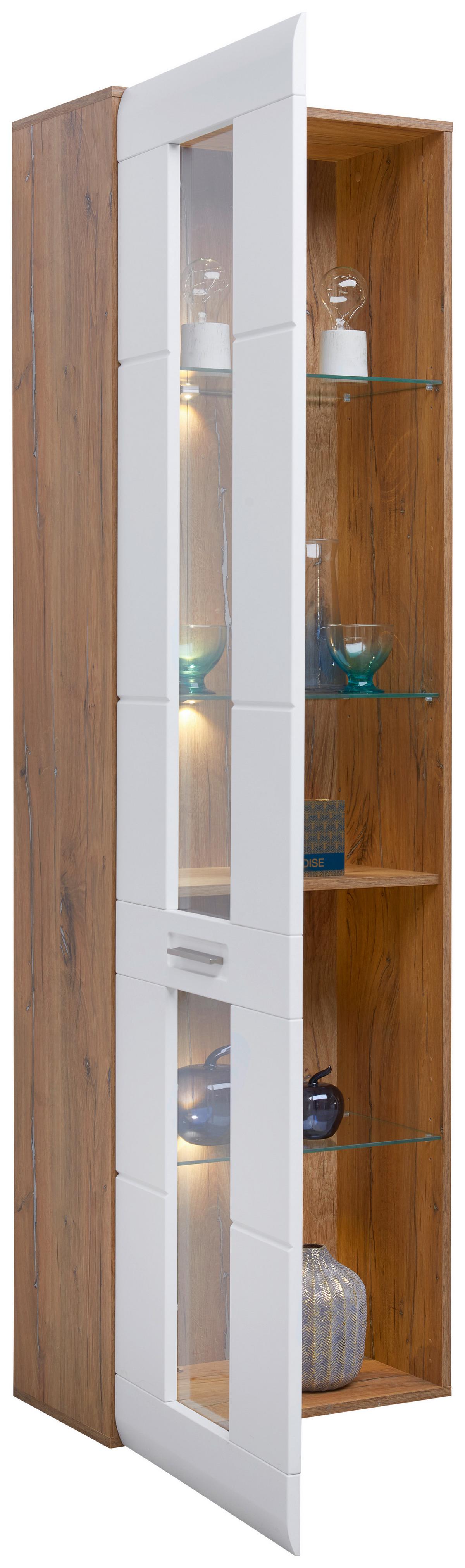Vitrine Auris B: 60 Cm Eiche Dekor/weiß - Weiß, MODERN, Glas/Holzwerkstoff (60/204,2/37,1cm) - Luca Bessoni