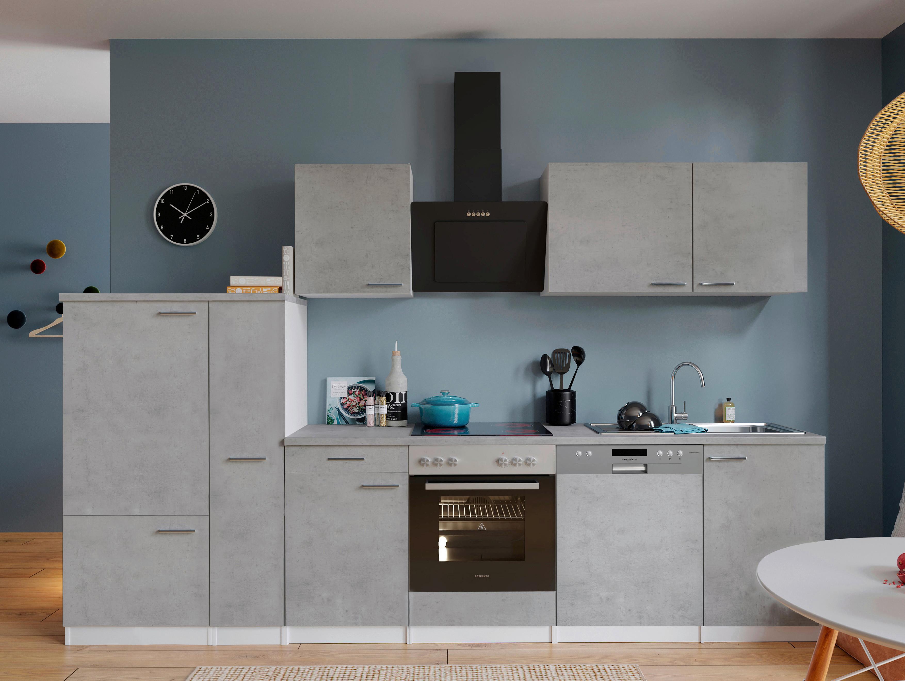 Küchenblock Malia B: 310 cm Grau, mit Geräte - Weiß/Grau, Basics, Holzwerkstoff (310cm) - Respekta