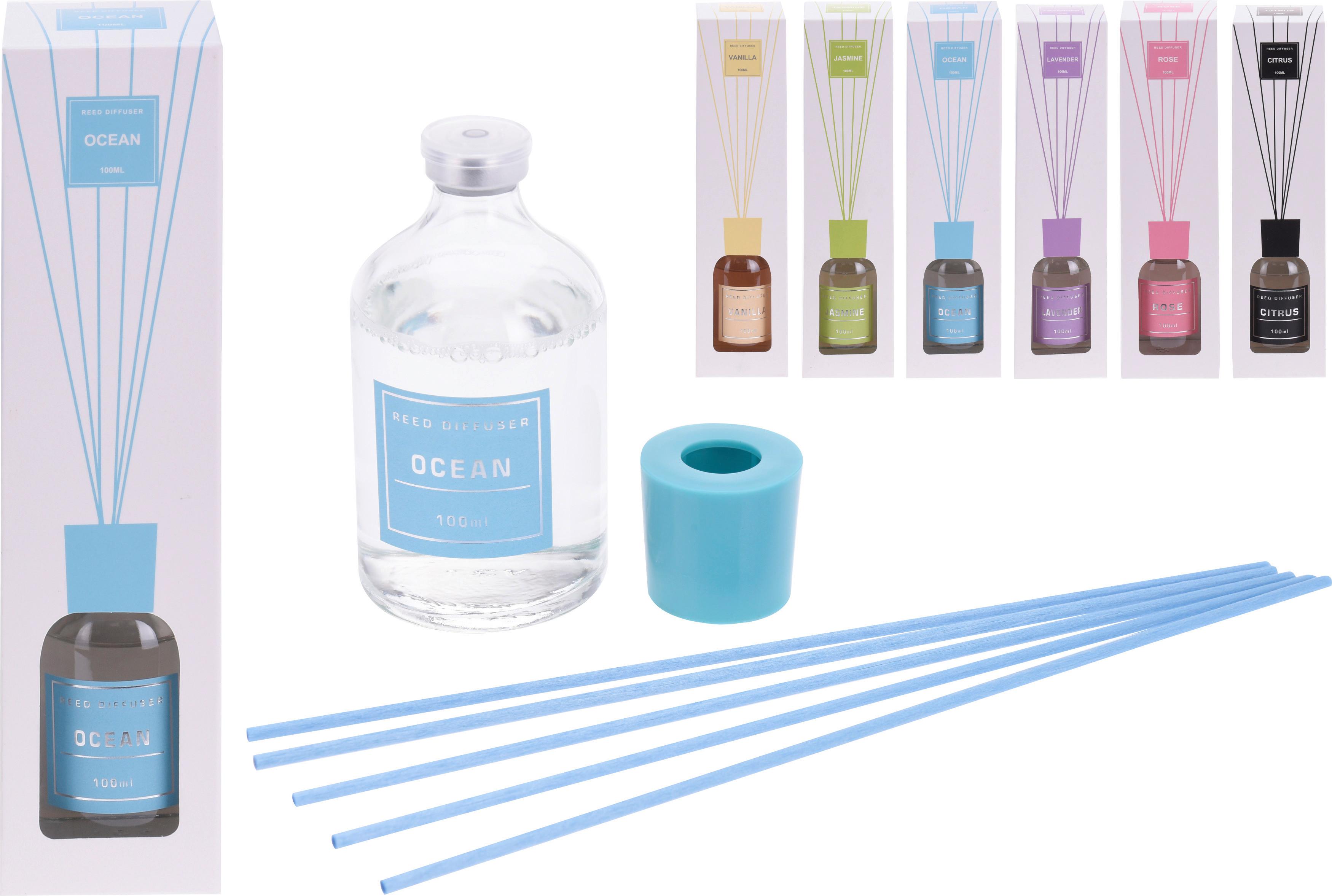 Diffuser mit Duftstäbchen Reed, versch. Düfte 100 ml - Blau/Gelb, Basics, Glas (100ml)