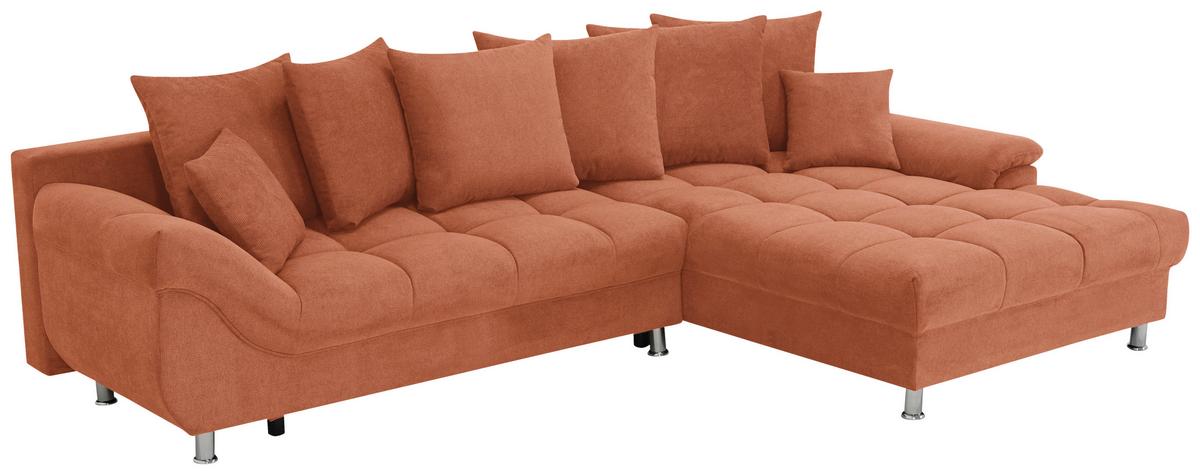 Ecksofa Erice Cognac S: 312x198 cm - Chromfarben/Cognac, Design, Textil (312/198cm) - Livetastic
