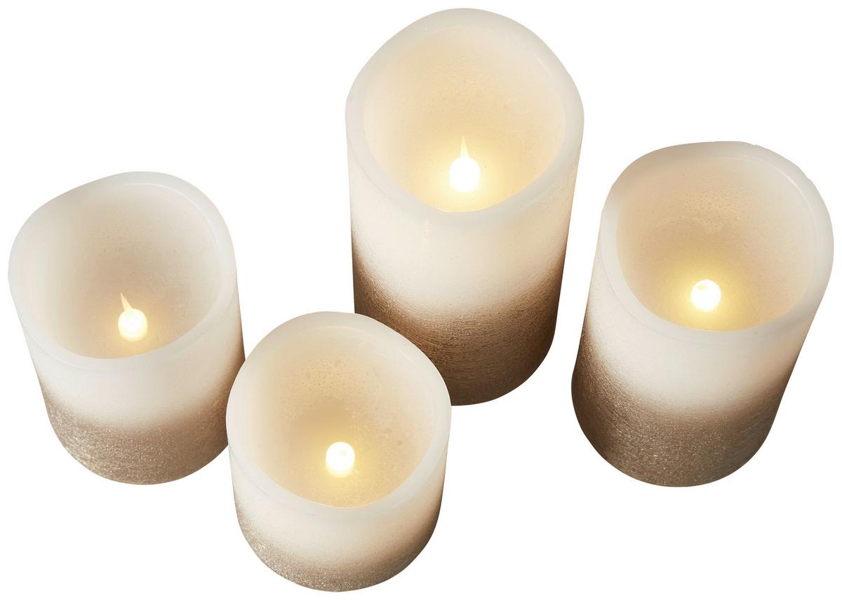 LED-Kerzenset Dafina Gold/Weiß mit Fernbedienung, 4er-Set - Champagner/Weiß, Design, Naturmaterialien/Papier - Luca Bessoni