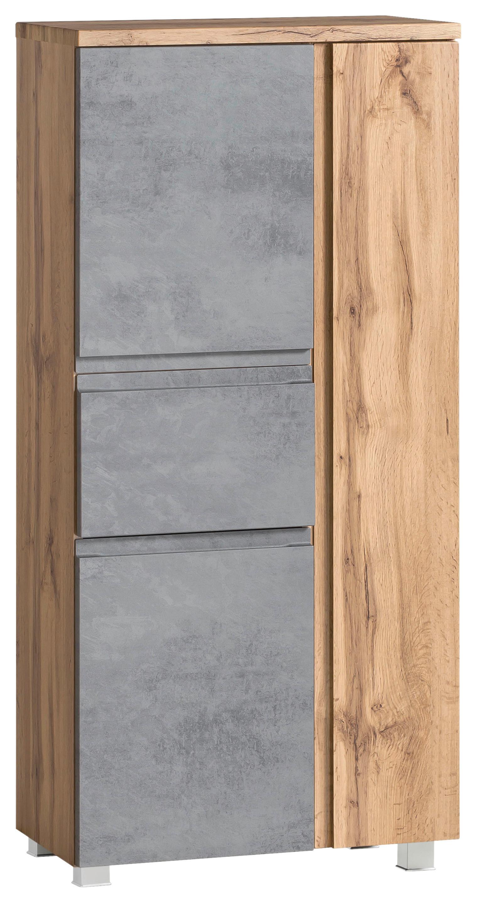 Midischrank Verese B: 65 cm Hellgrau/Eiche Wotan - Silberfarben/Eiche Wotan, MODERN, Holzwerkstoff (65/130/35cm) - Held