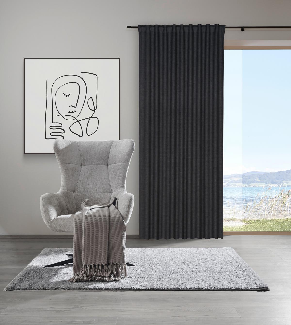 HOTOVÝ ZÁVĚS LEO, 135/255cm, černá - černá, textil (135/255cm) - Premium Living