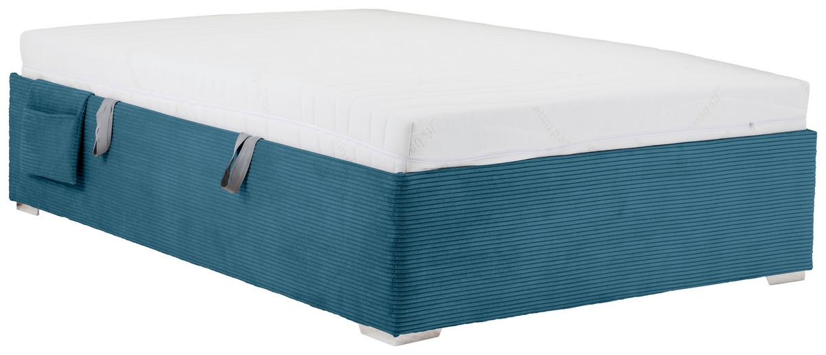 Posteľ Remi s bočnicami 140x200, poťah pastelový modrý - prírodná farba/pastelová modrá, Konventionell, drevo/textil (140/200cm)