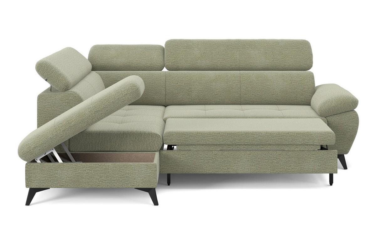 Ecksofa mit Bettfunktion Hudson, Chenille Olivgrün - Schwarz/Olivgrün, KONVENTIONELL, Textil (207/256cm) - Sembella