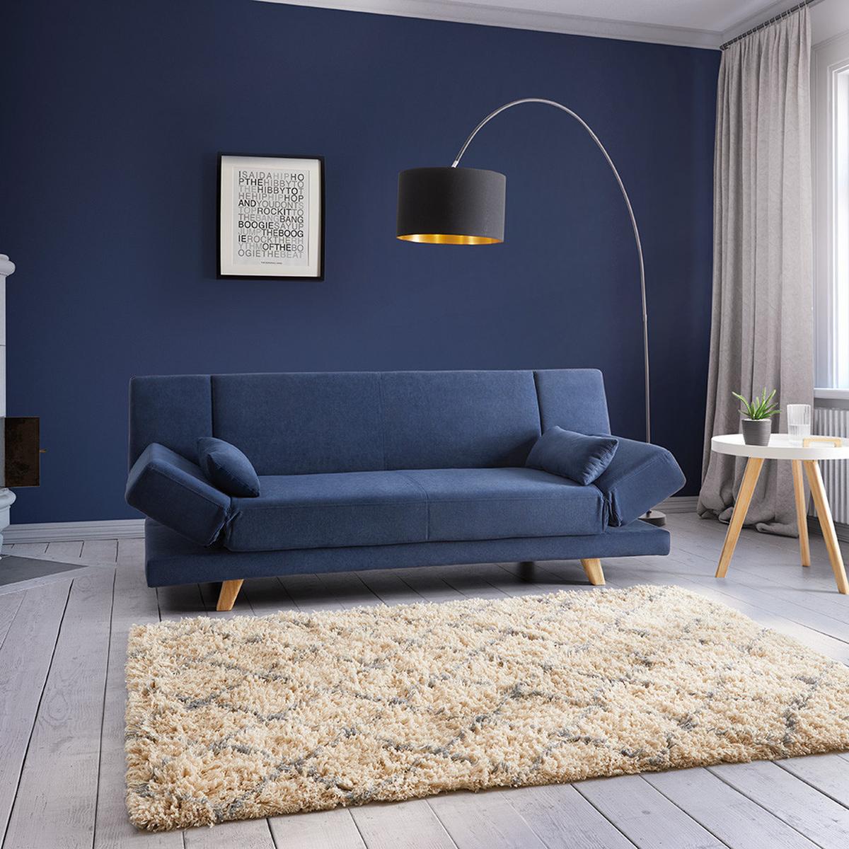 Pohovka FUNKY modrá - modrá/přírodní barvy, Moderní, dřevo/textil (183/73/79cm) - Bessagi Home