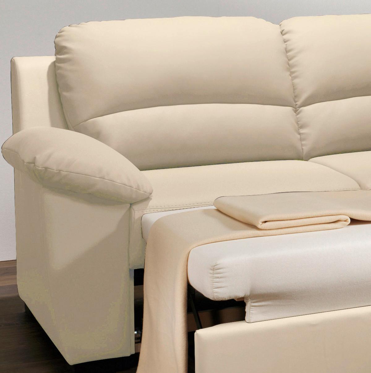 Ecksofa Schlaffunktion Danilo Mit Bettkasten Beige Lederlook - Beige/Schwarz, KONVENTIONELL, Textil (240/45/165cm) - MID.YOU