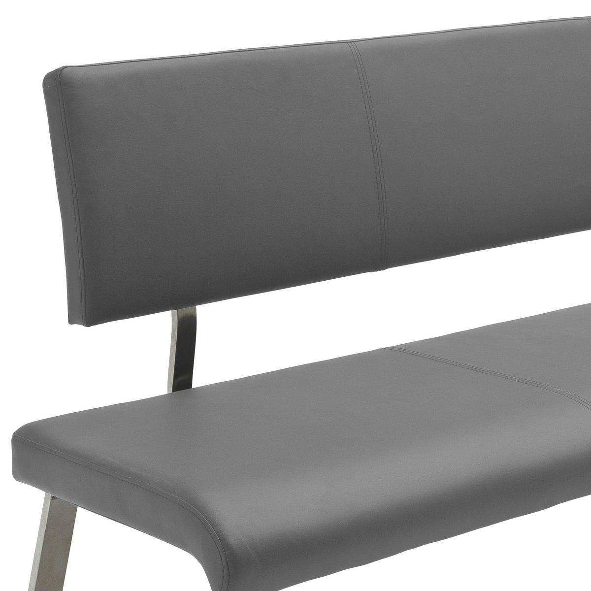Sitzbank mit Lehne Grau Arco 175x86x59 cm - Edelstahlfarben/Grau, Design, Leder/Metall (175/86/59cm) - Livetastic