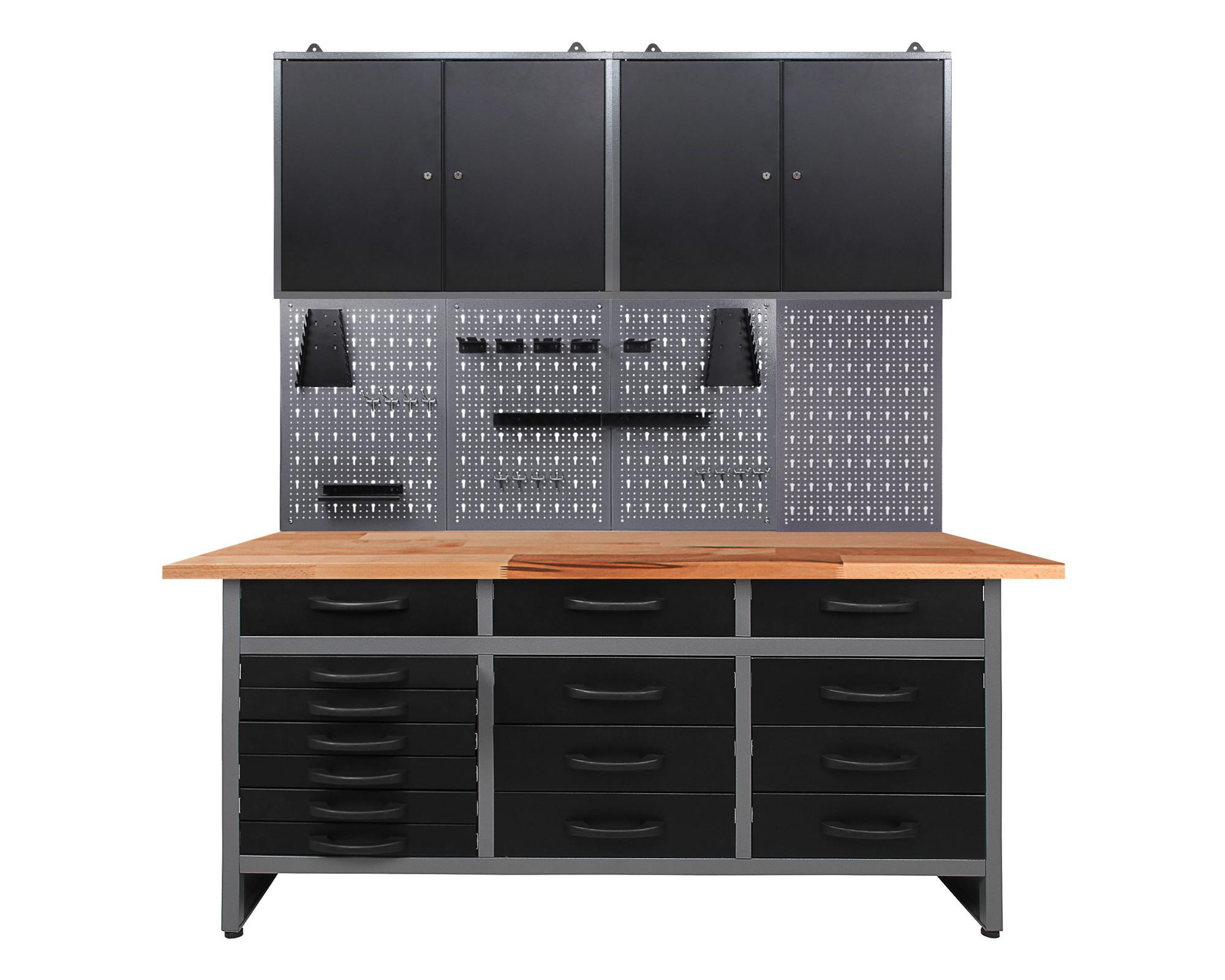 Werkbank-Set Konny B: 160 cm Anthrazit/Grau - Anthrazit/Grau, Basics, Holz/Metall (160/205/60cm)