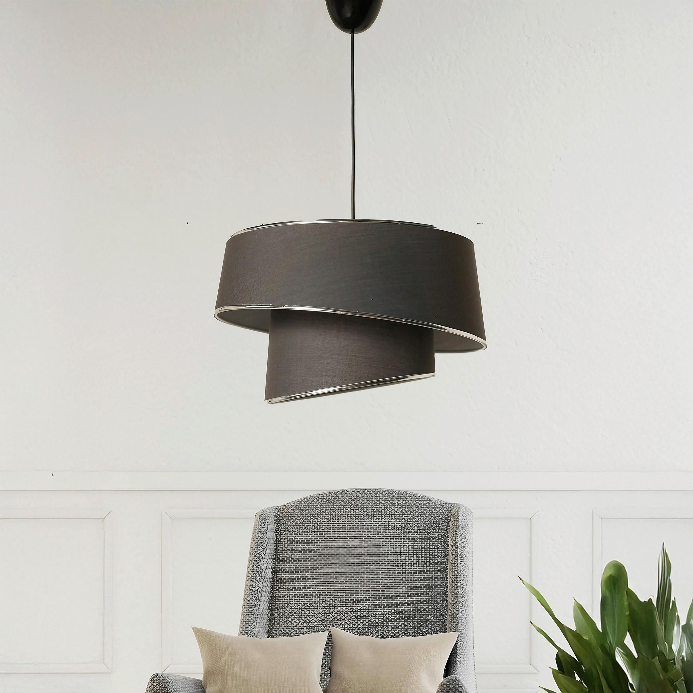 Hängeleuchte, E27 Barette - Silver, Anthracite - Silberfarben/Grau, Design, Textil/Metall (32/70cm) - P & B