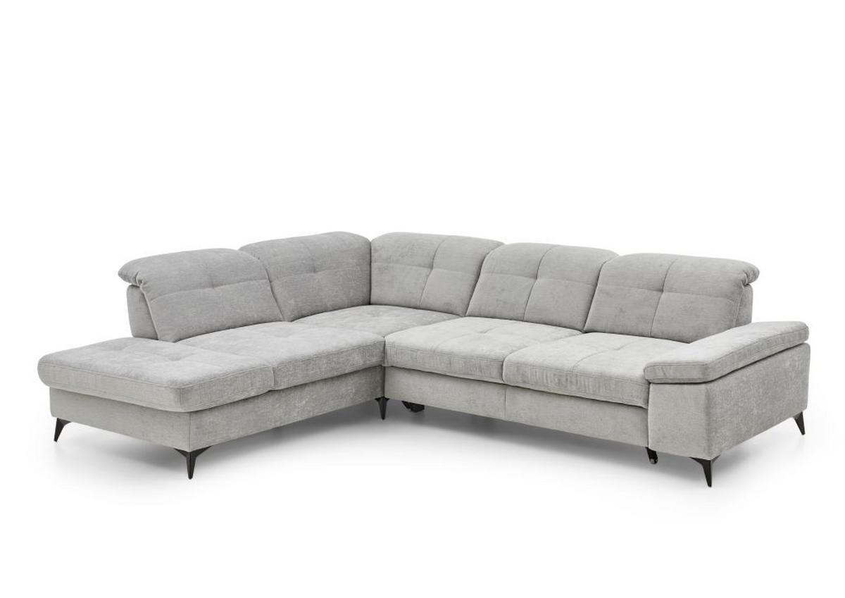 Sedačka SORENA L, ľavá, sv.sivá ženilka, bez funkcií - čierna/svetlosivá, Modern, kov/textil (255/311cm) - Premium Living
