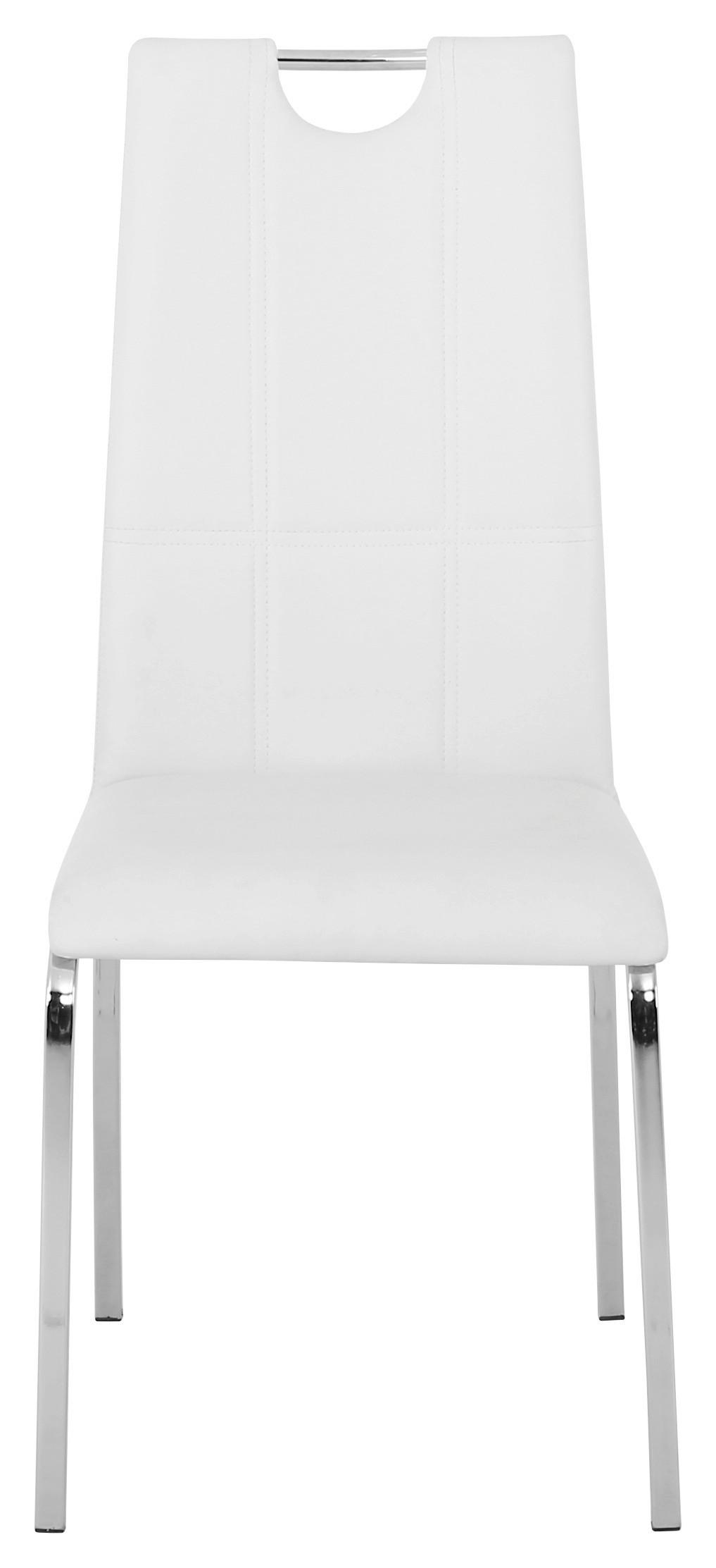 Esszimmerstuhl Mandy Lederlook Weiß Gepolstert - Chromfarben/Weiß, KONVENTIONELL, Textil/Metall (42/96/60cm)