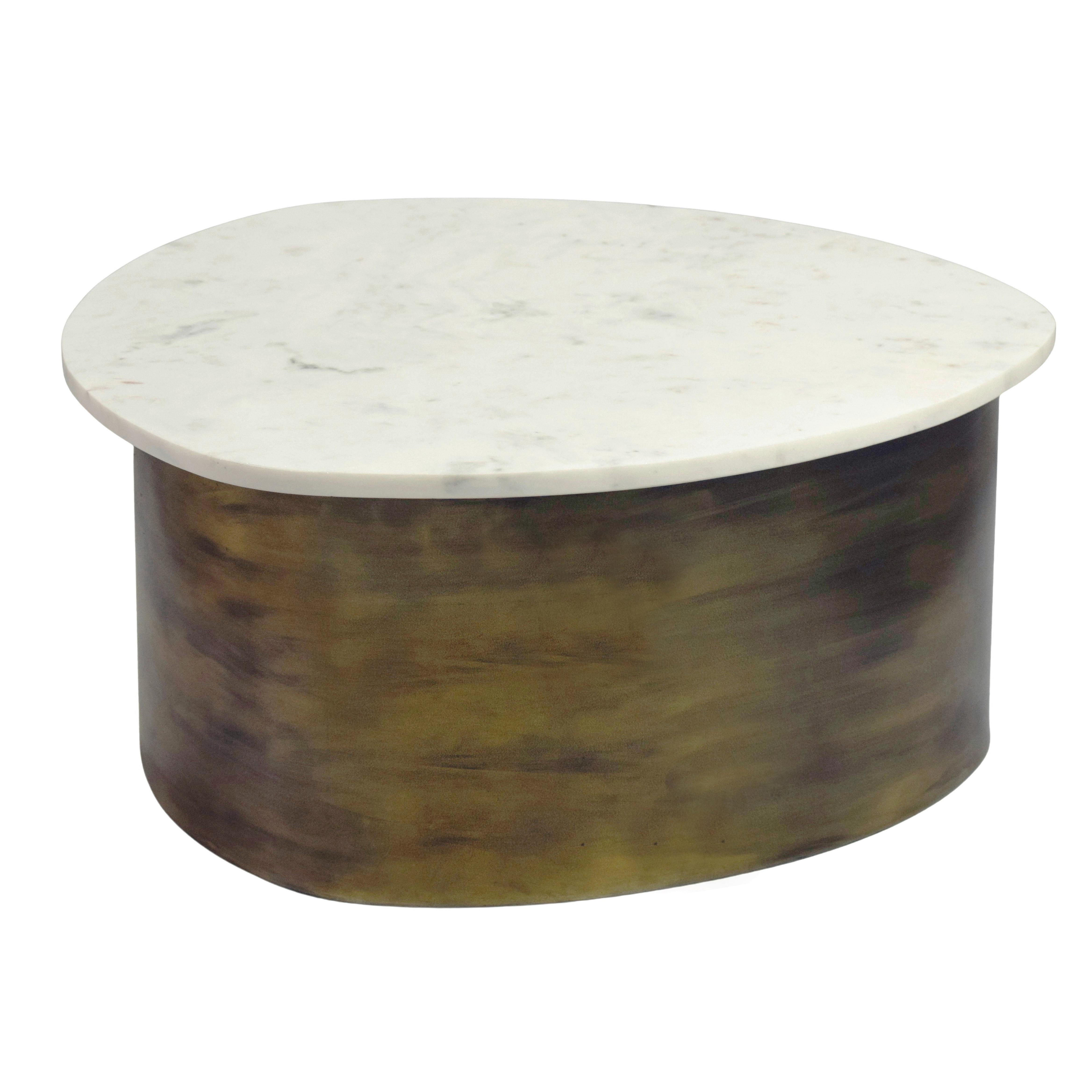 COUCHTISCH Weiß/Goldfarben B: 63cm - Goldfarben/Weiß, Design, Stein/Metall (63/63/30cm) - MID.YOU
