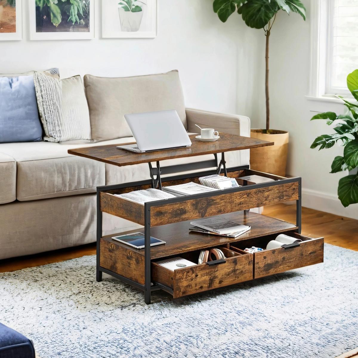 Couchtisch Schwarz, Dunkelbraun B: 100 cm - Dunkelbraun/Schwarz, Trend, Holzwerkstoff/Metall (100/48-62/50cm) - MID.YOU