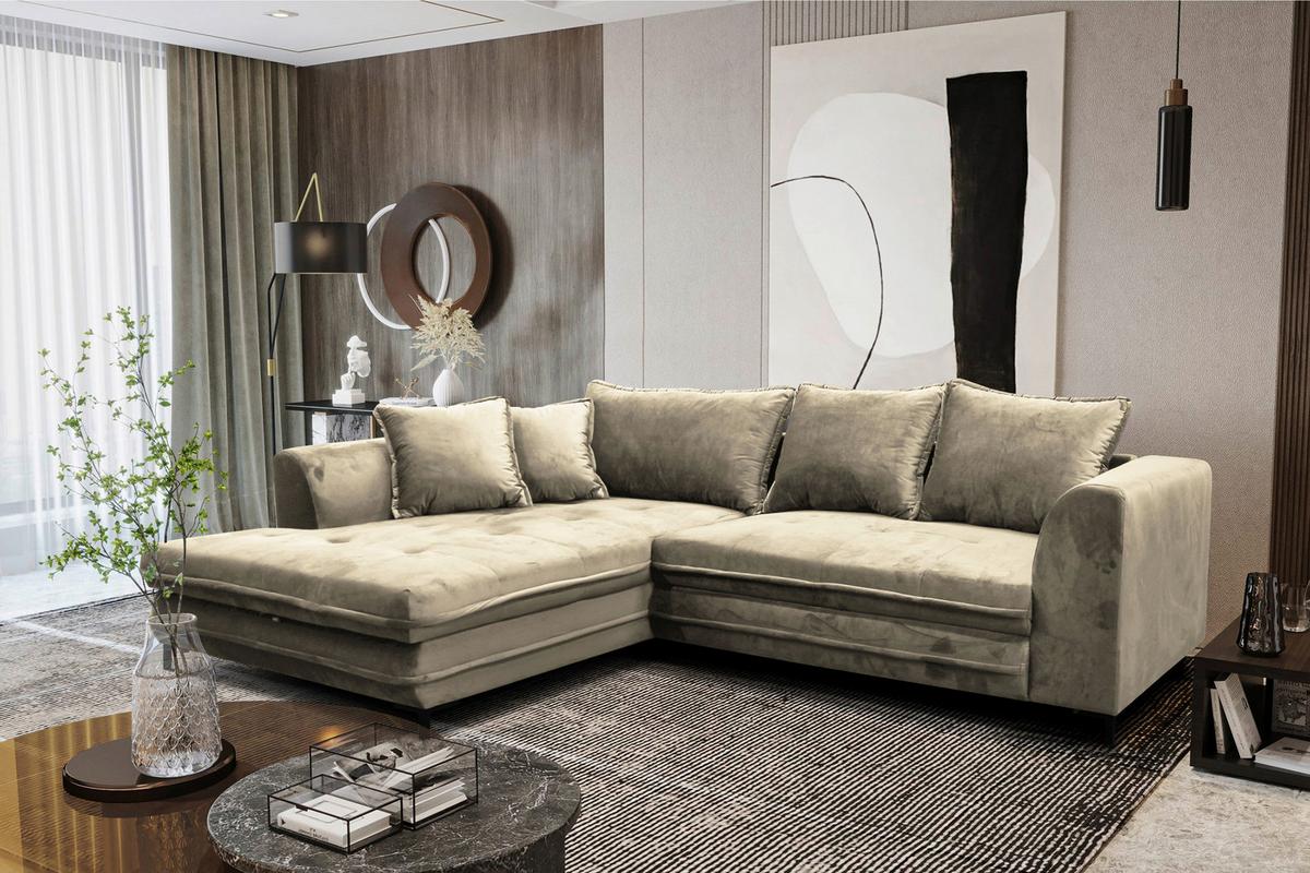 Ecksofa mit Schlaffunktion Bello Beige 187x277 cm - Beige/Schwarz, Design, Textil (187/277cm) - Livetastic
