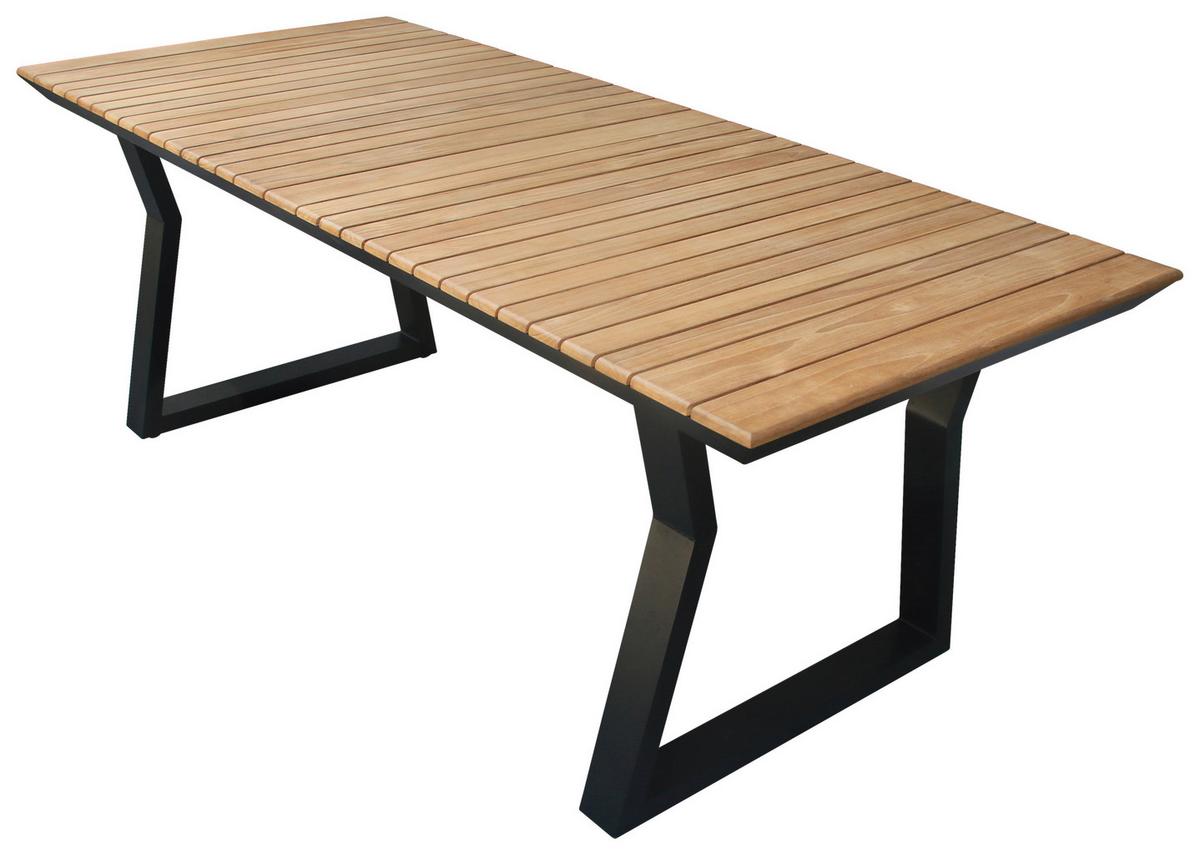 Gartentisch Teak-Exquisit L 200 cm - Schwarz/Alufarben, MODERN, Holz/Metall (200/90/75cm) - Beldano