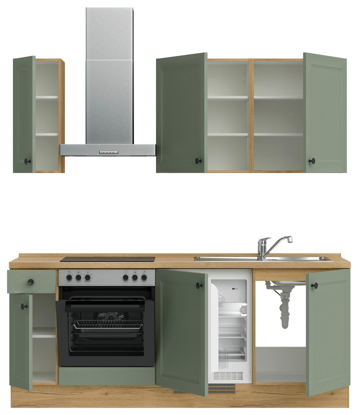 Kuchyňská linka 210 cm, rákosová/ dub sierra - barvy dubu/černá, Moderní, kov/kompozitní dřevo (210cm) - Nobilia