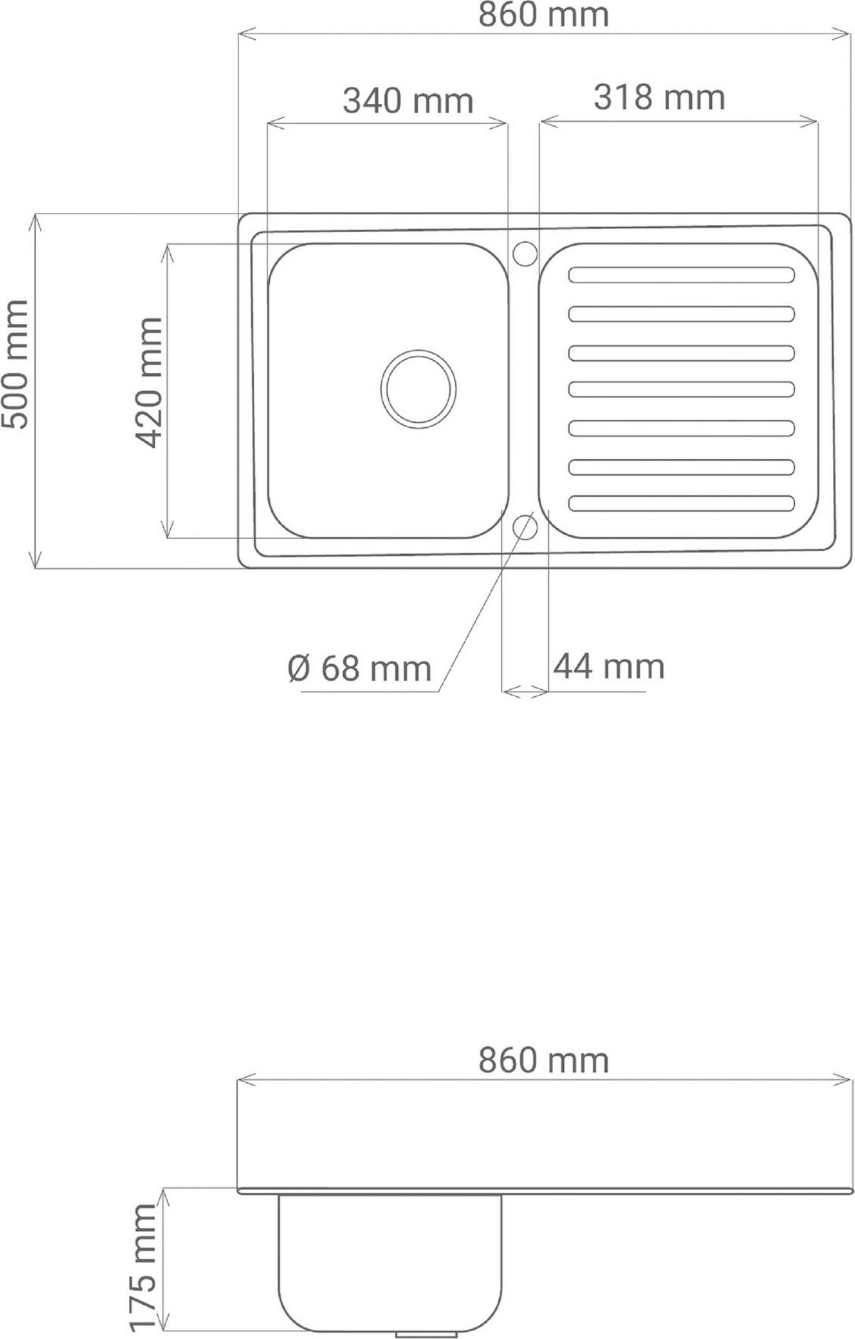 Spüle Edelstahl 86x17,5 cm - Edelstahlfarben, Basics, Metall (86/17,5/50cm) - Respekta