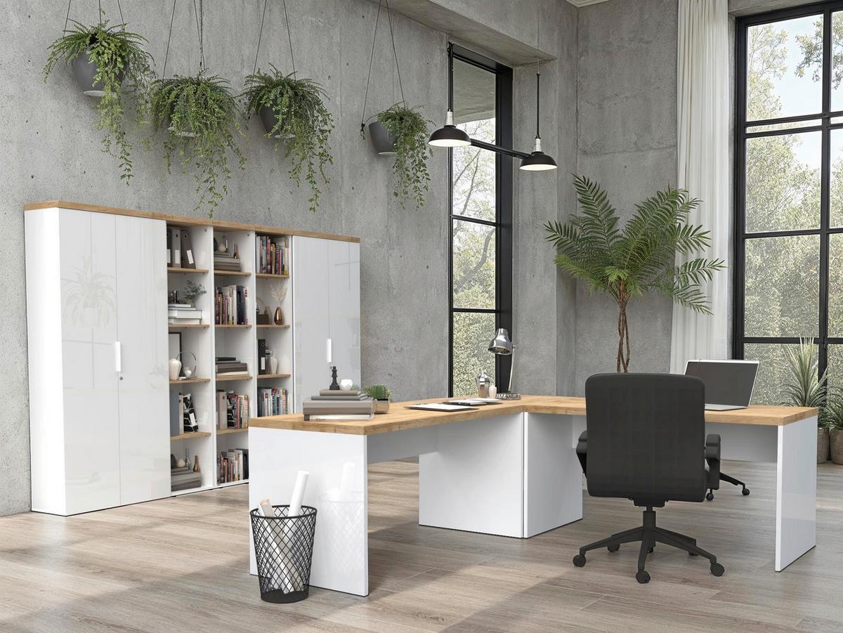 REGÁL EASY OFFICE - čierna/biela s vysokým leskom, Modern, kompozitné drevo/plast (41/193/34cm) - Based