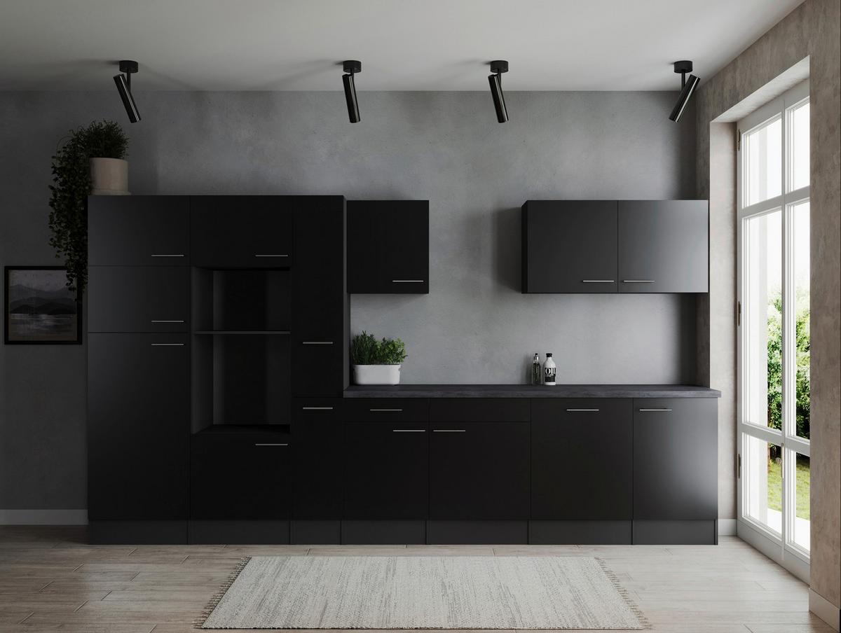 Küchenleerblock Oliver Grau, Schwarz B: 370 Cm - Schwarz/Grau, Design, Holzwerkstoff (370cm) - Respekta