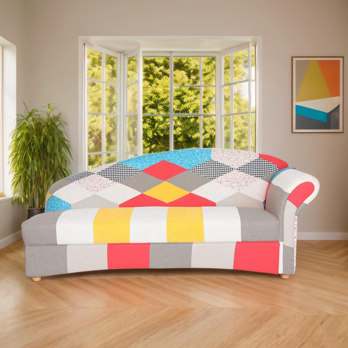 3-Sitzer Loretta ca.193x83x85 cm, Armlehne rechts - Hellbraun/Multicolor, Basics, Holz/Textil (193/83/85cm)