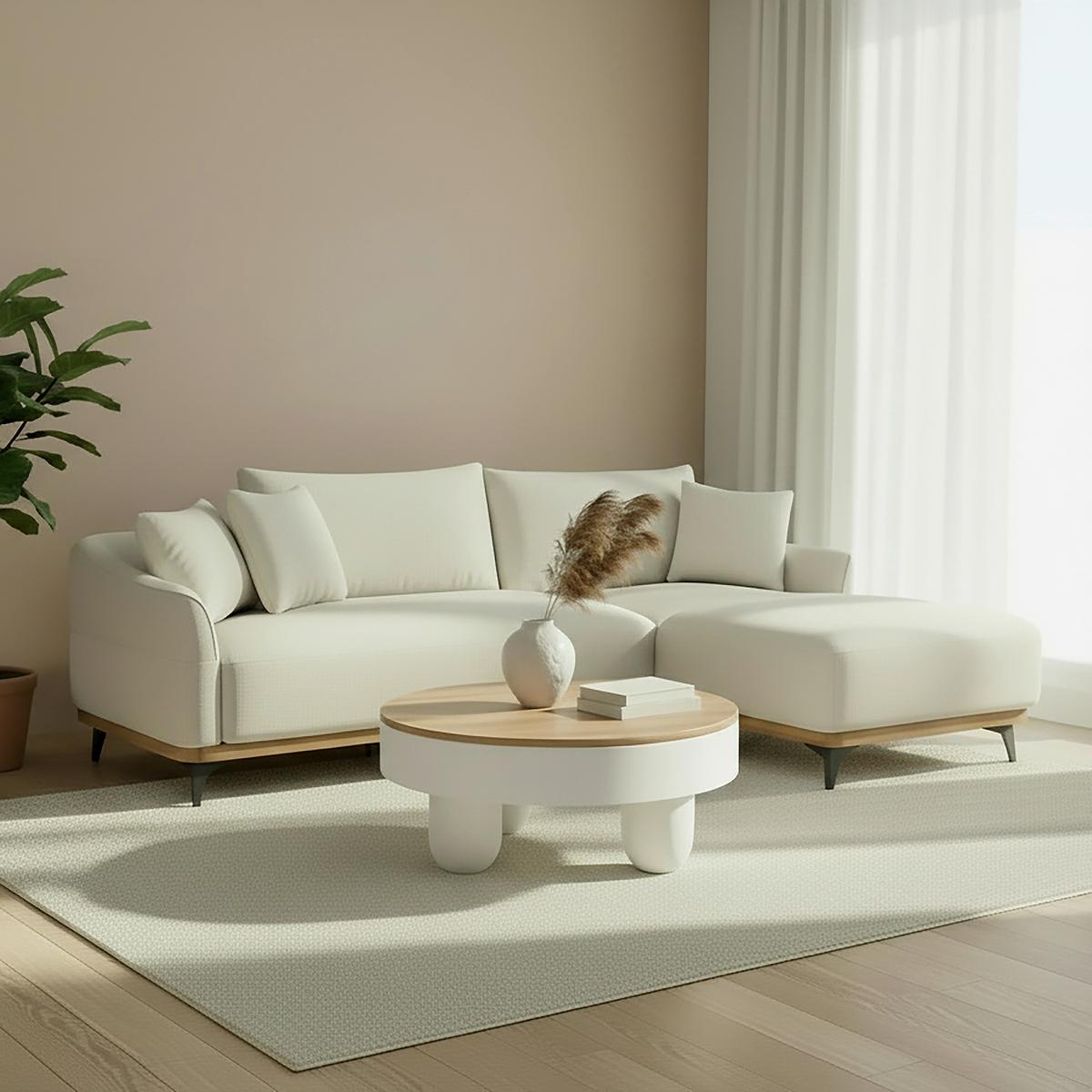 Sedacia súprava MELIA, obojstranná, krémová - čierna/krémová, Modern, kov/drevo (253/69/166cm) - Bessagi Home