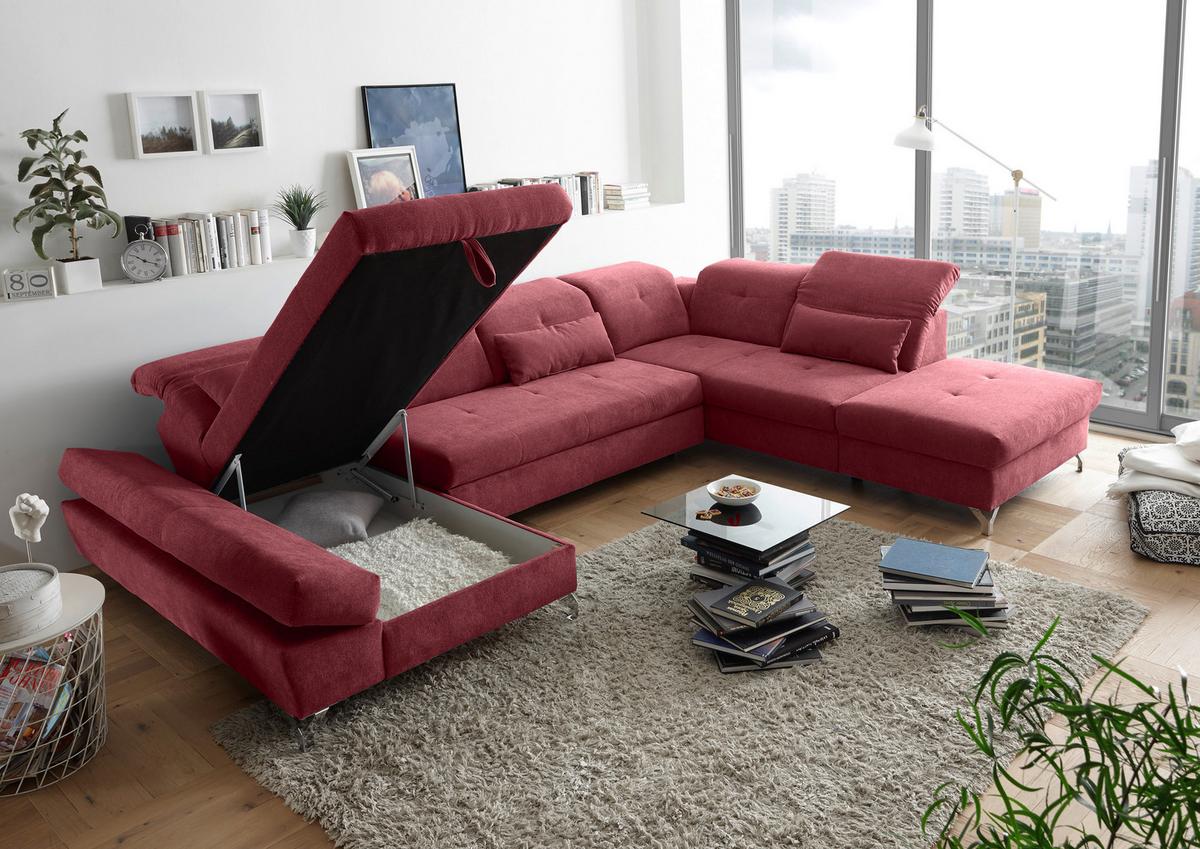 Ecksofa Melfi Beere U: 168 cm - Beere/Silberfarben, MODERN, Textil (168/350/245cm) - MID.YOU