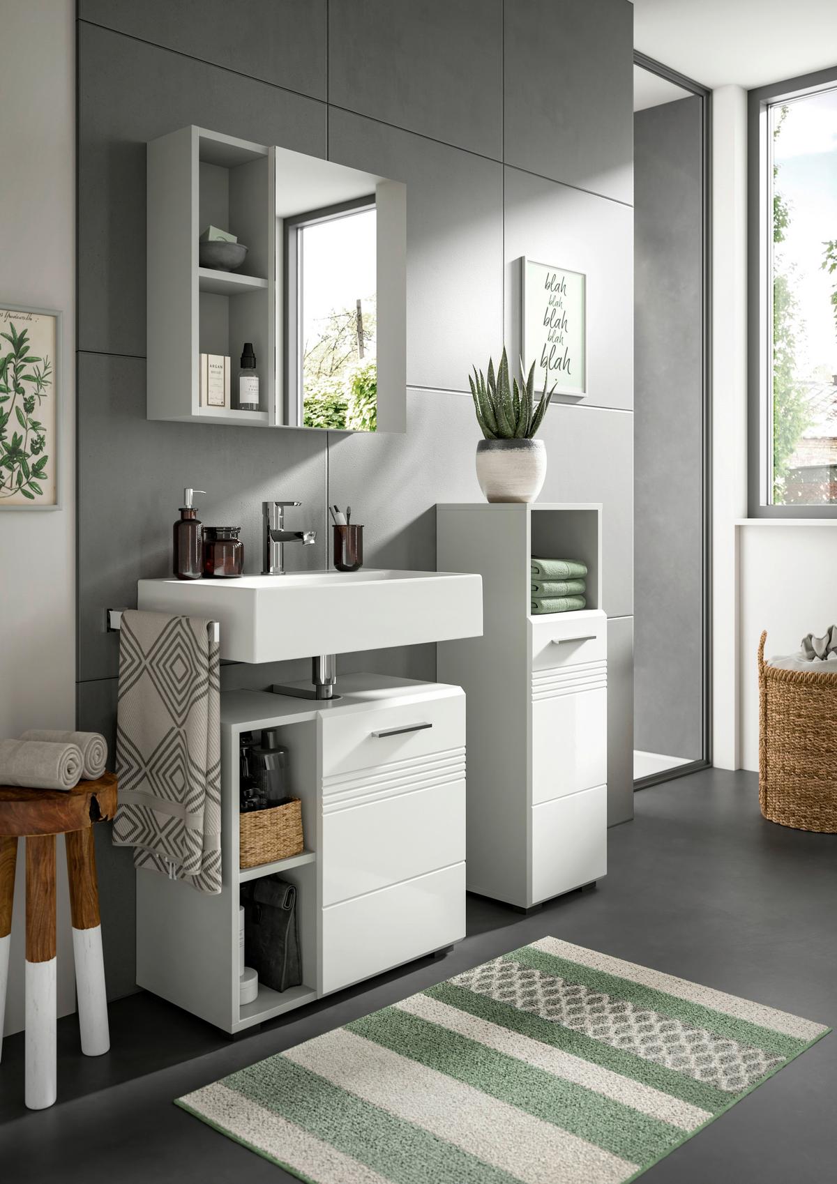 Badezimmer Copa Grau Weiß Hg B: 120 cm - Weiß Hochglanz/Schwarz, MODERN, Holzwerkstoff (120cm) - MID.YOU