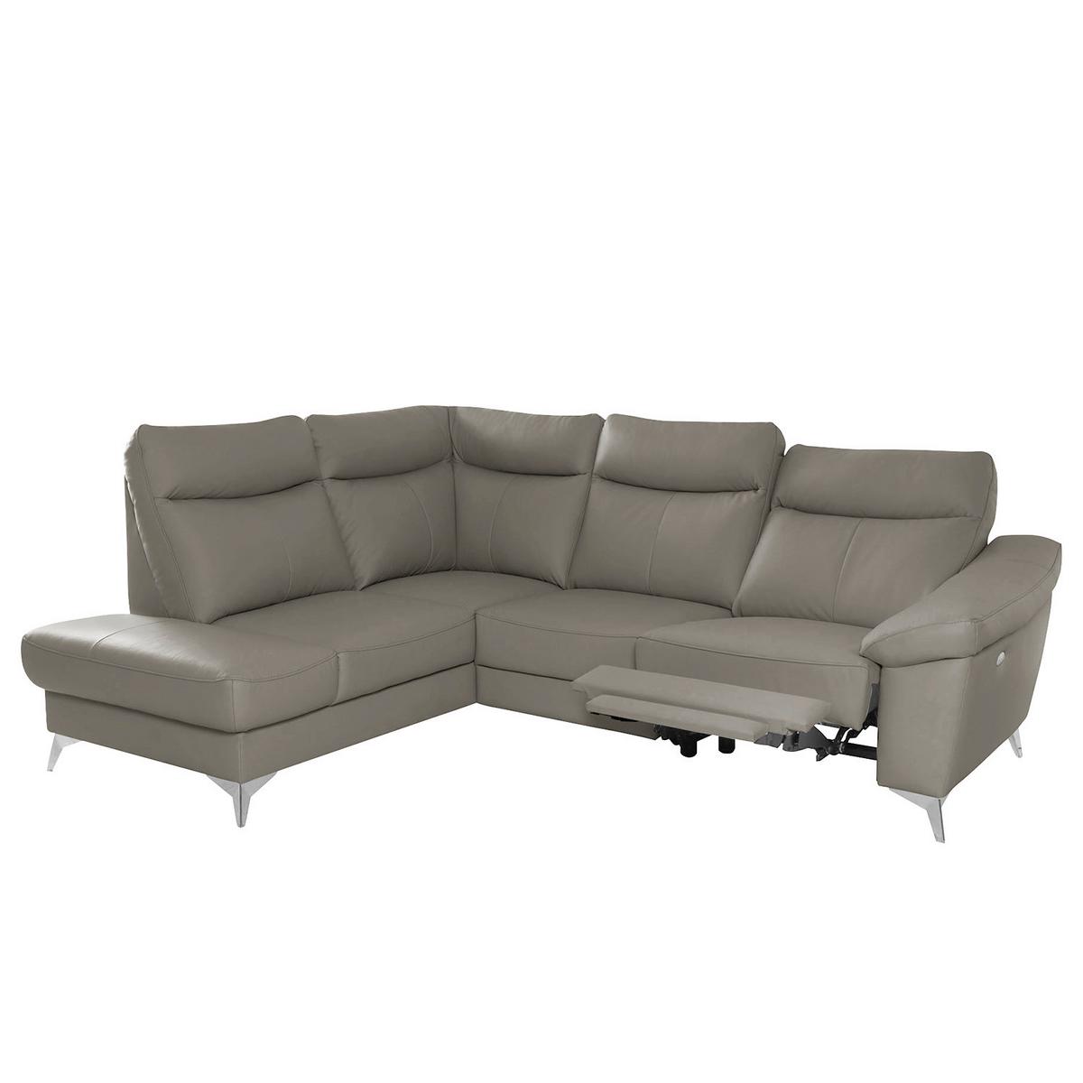 Ecksofa Luna Teilleder Schlammfarben 194x242 - Chromfarben/Schlammfarben, Design, Leder/Textil (194/242cm) - Livetastic