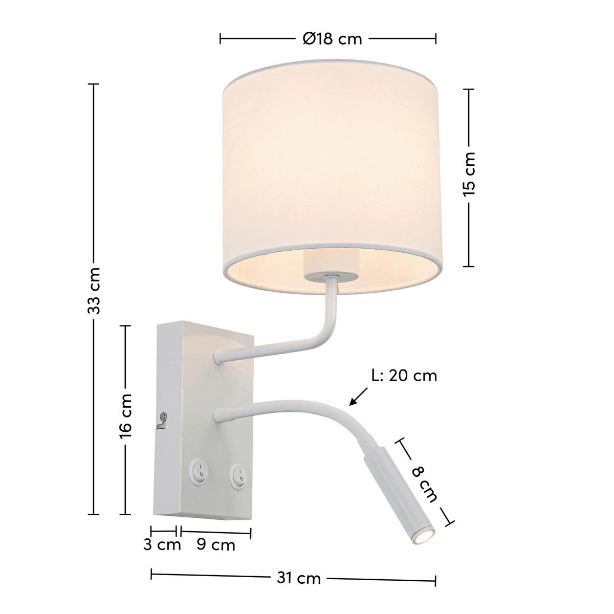 NÁSTENNÉ SVIETIDLO DOUBLE - biela, Konventionell, kov/textil (31/18/33cm) - Mömax