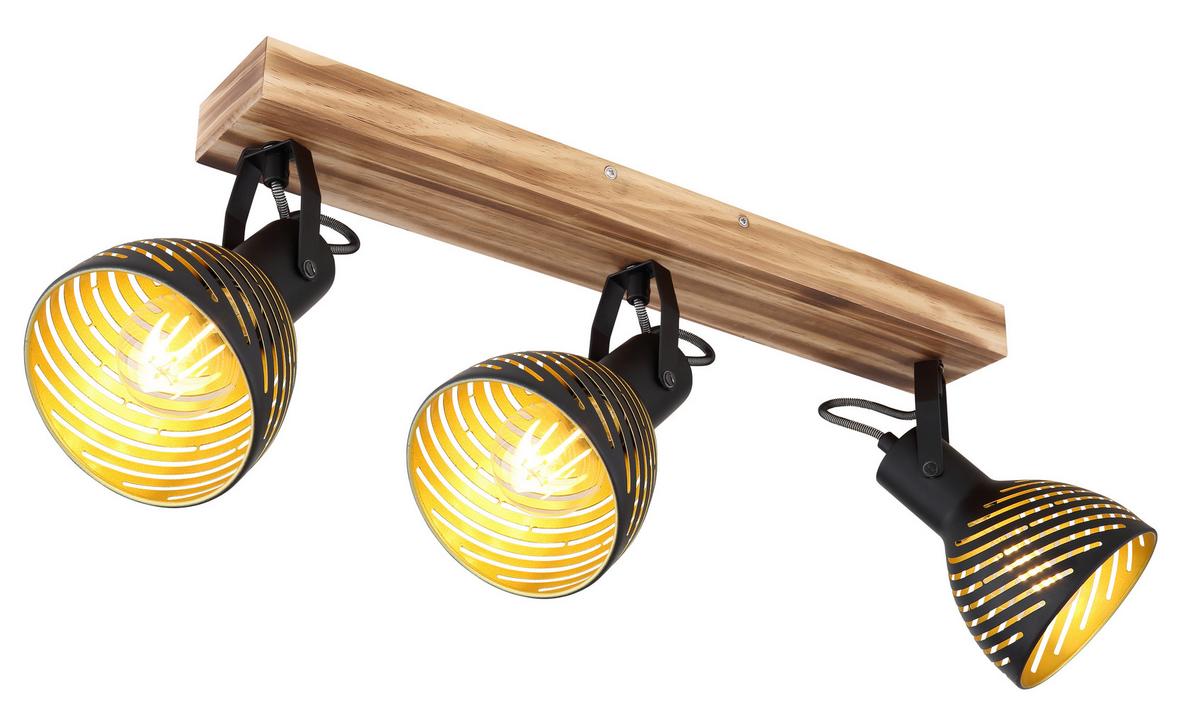 Strahler 3-Flammig verstellbar L: 54 cm - Dunkelbraun/Goldfarben, Basics, Holz/Metall (54/12,5/25cm) - Globo